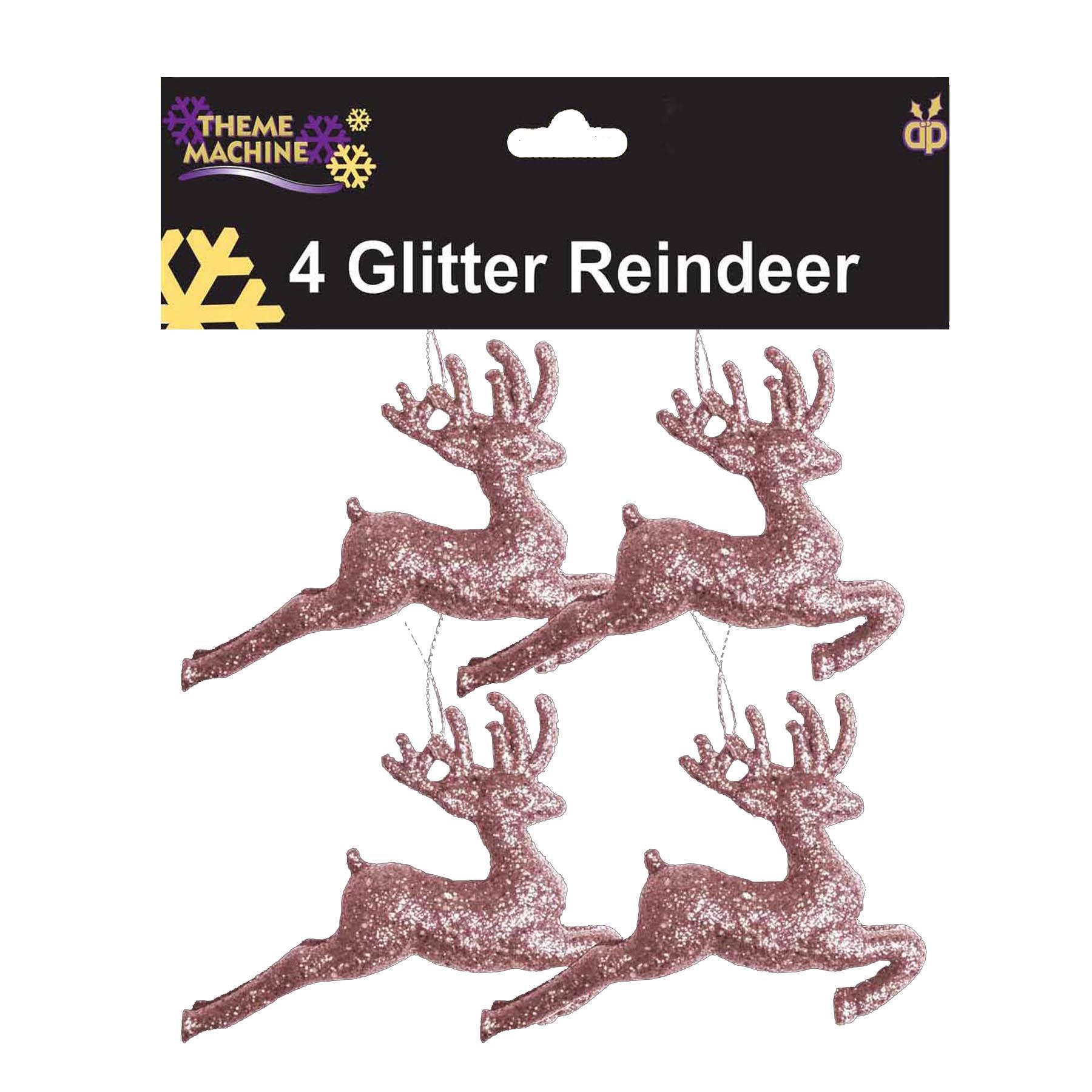 Christmas Tree Decorations 4 Pack Glitter Reindeer's Pink