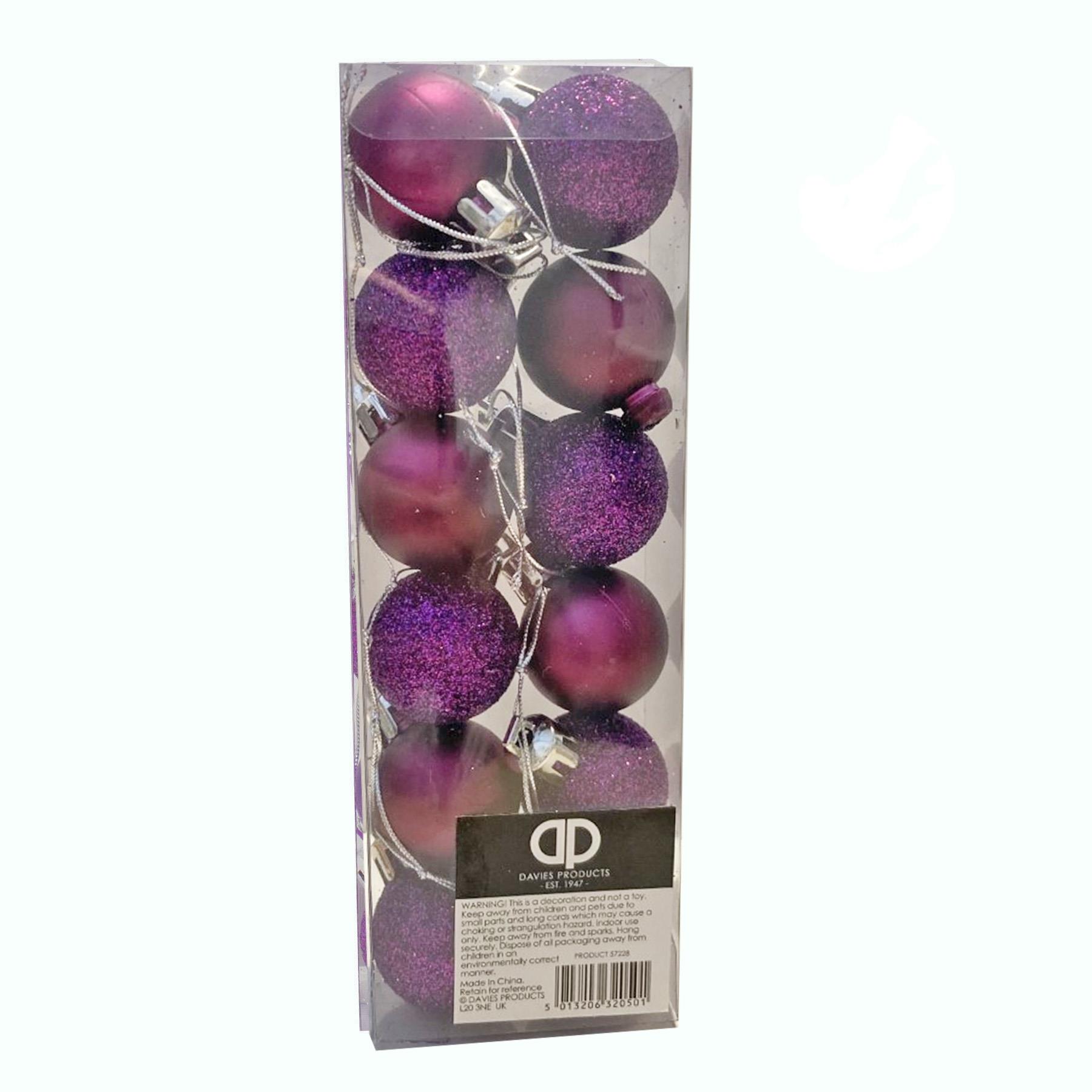 Christmas Tree Decorations 12 Pack 30mm Baubles Glitter / Plain Purple