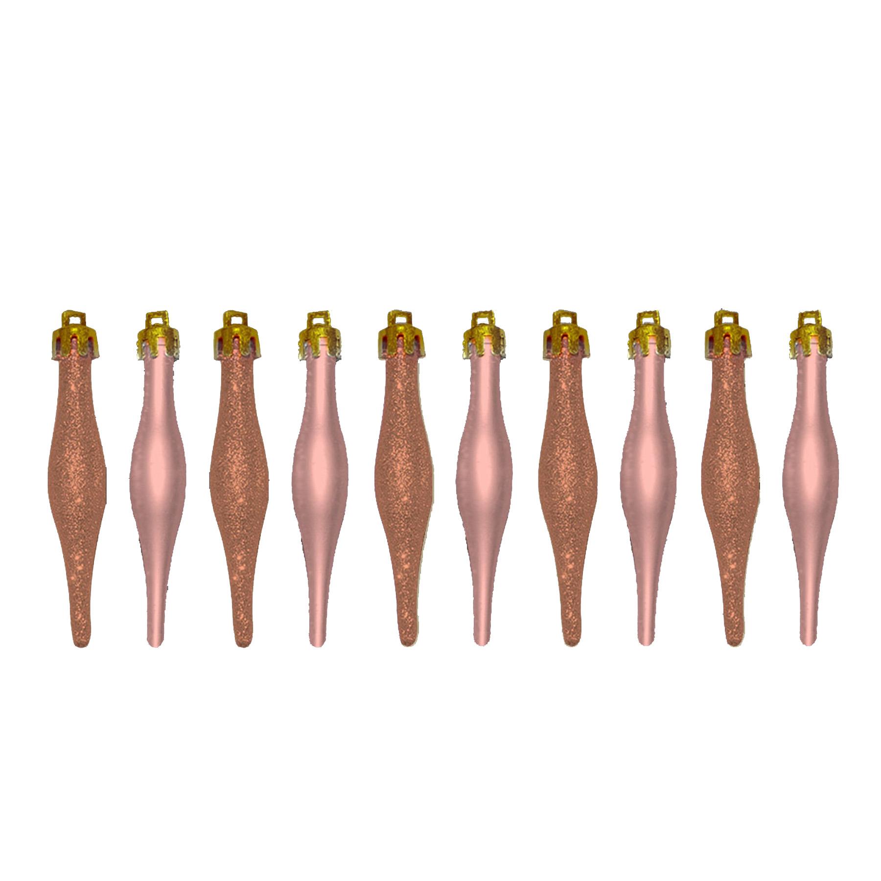 Christmas Tree Decorations 10 Pack 90mm Droplets Glitter / Plain - Rose Gold