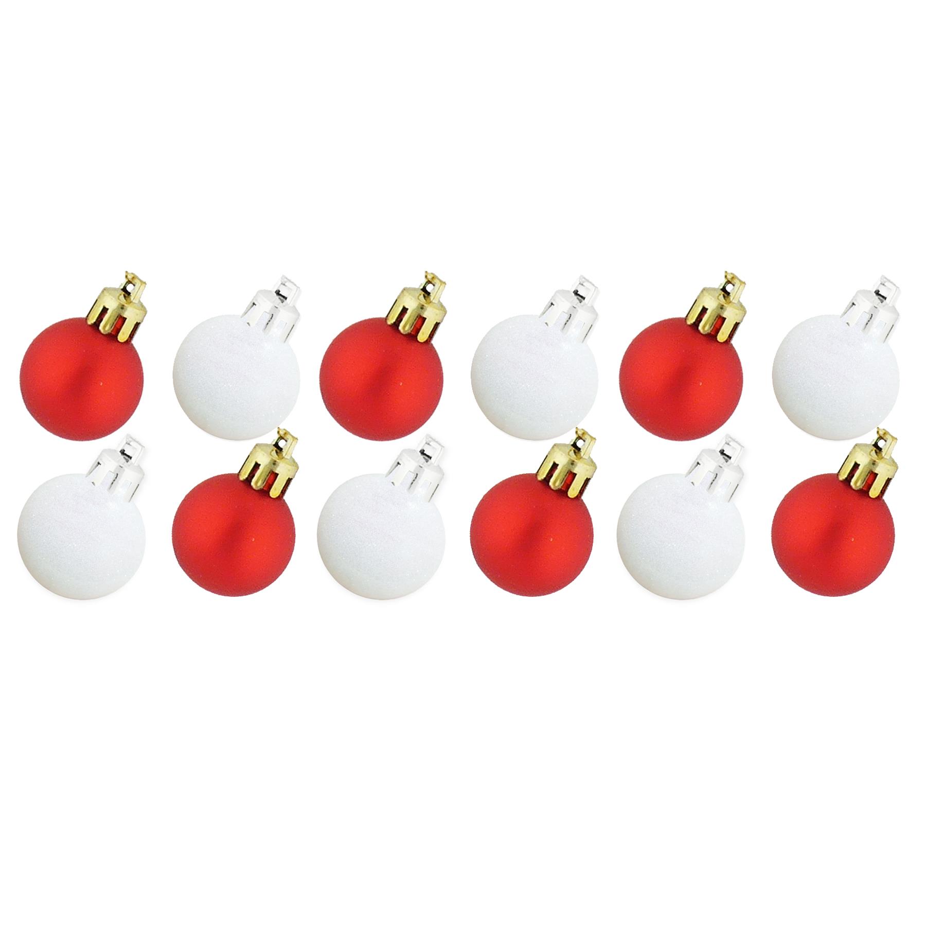 Christmas Tree Decorations 12 Pack 30mm Baubles Glitter / Plain Red and White