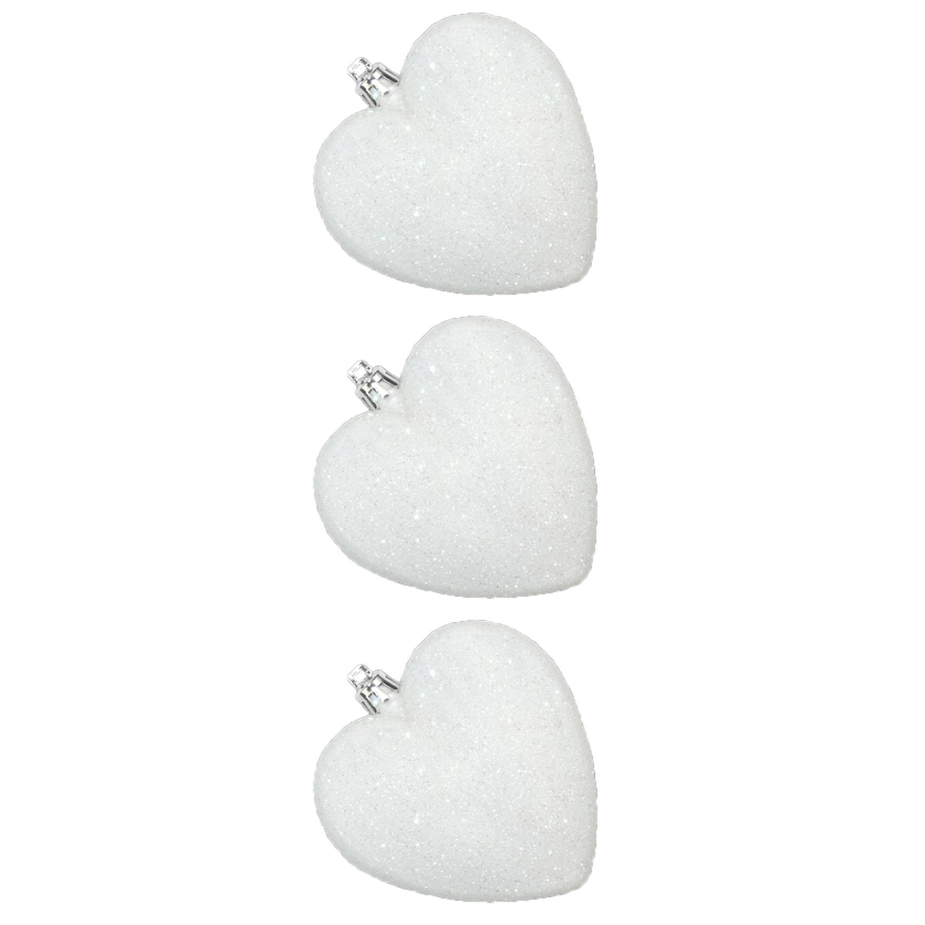 Christmas Tree Decorations 3 Pack 90mm Glitter Hearts White