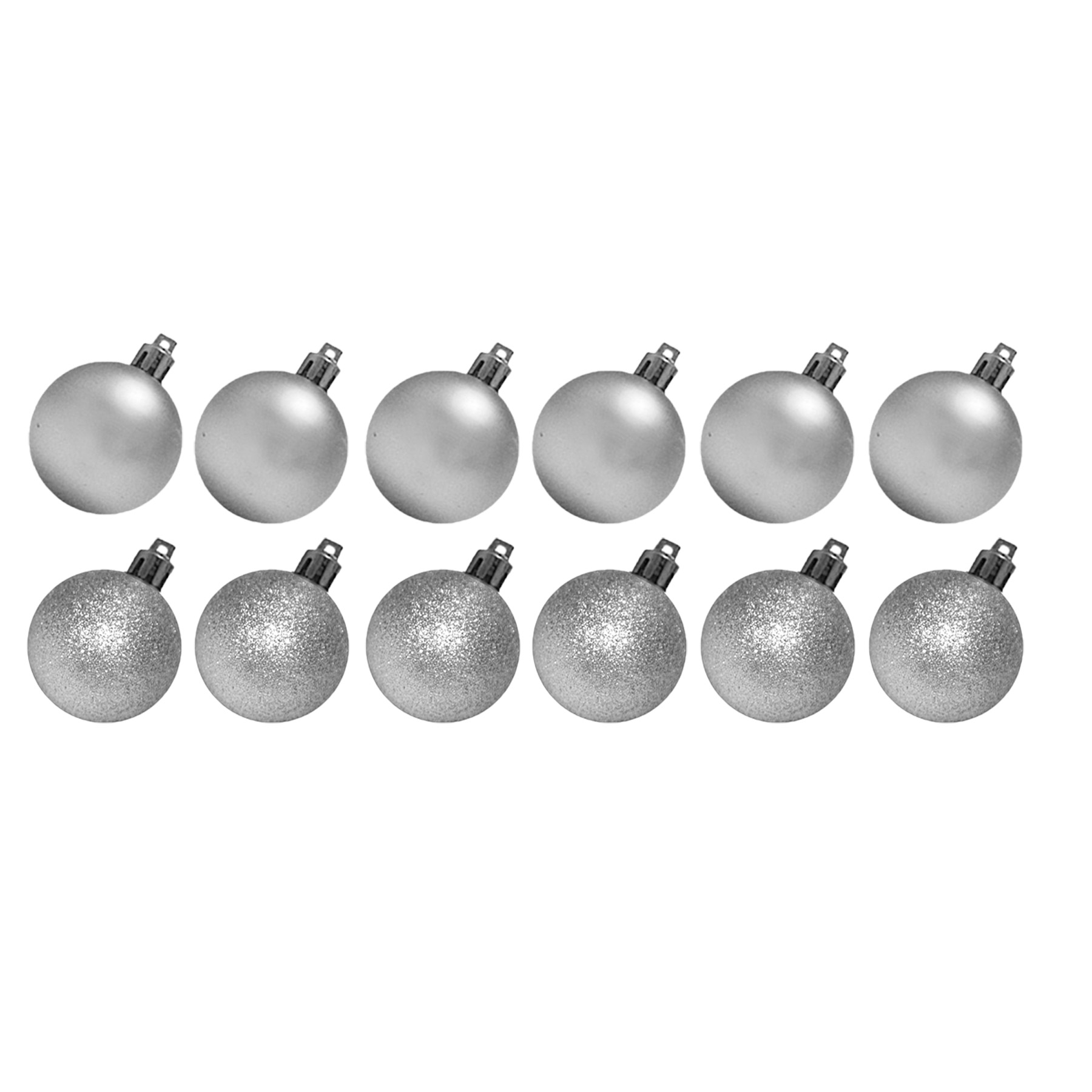 Christmas Tree Decorations 12 Pack 30mm Baubles Glitter / Plain Silver