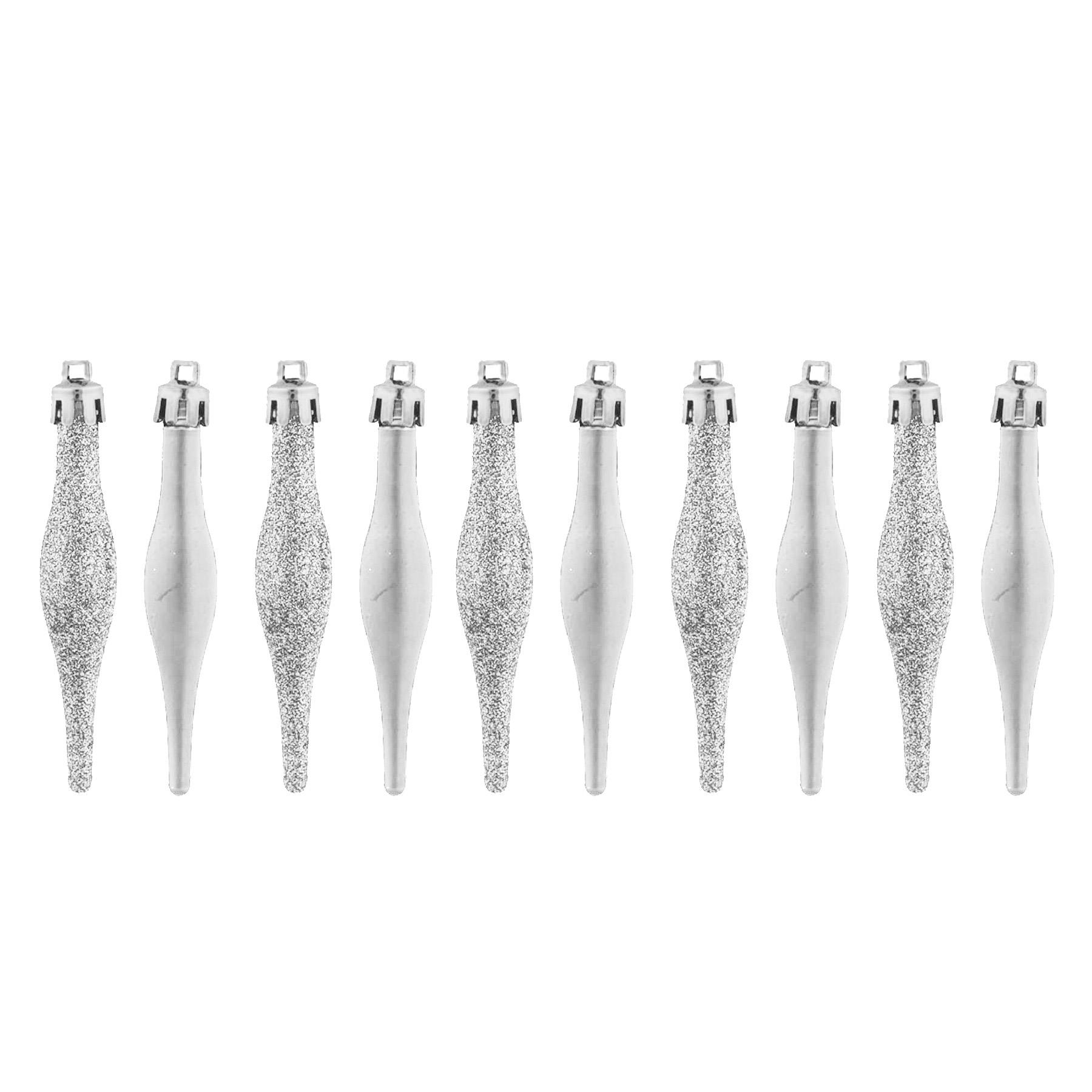 Christmas Tree Decorations 10 Pack 90mm Droplets Glitter / Plain Silver