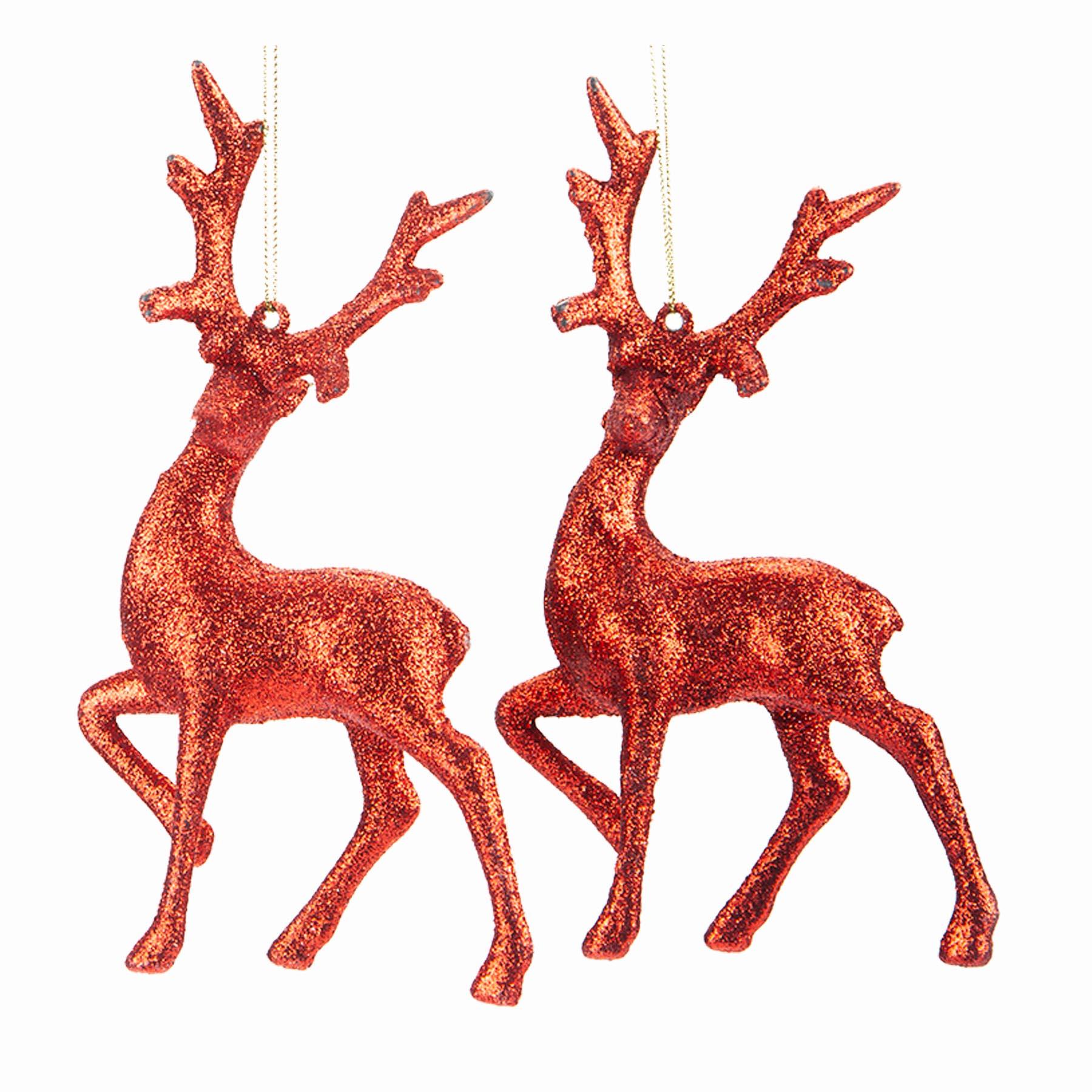 Christmas Tree Decoration 2 Pack Reindeers Red Glitter