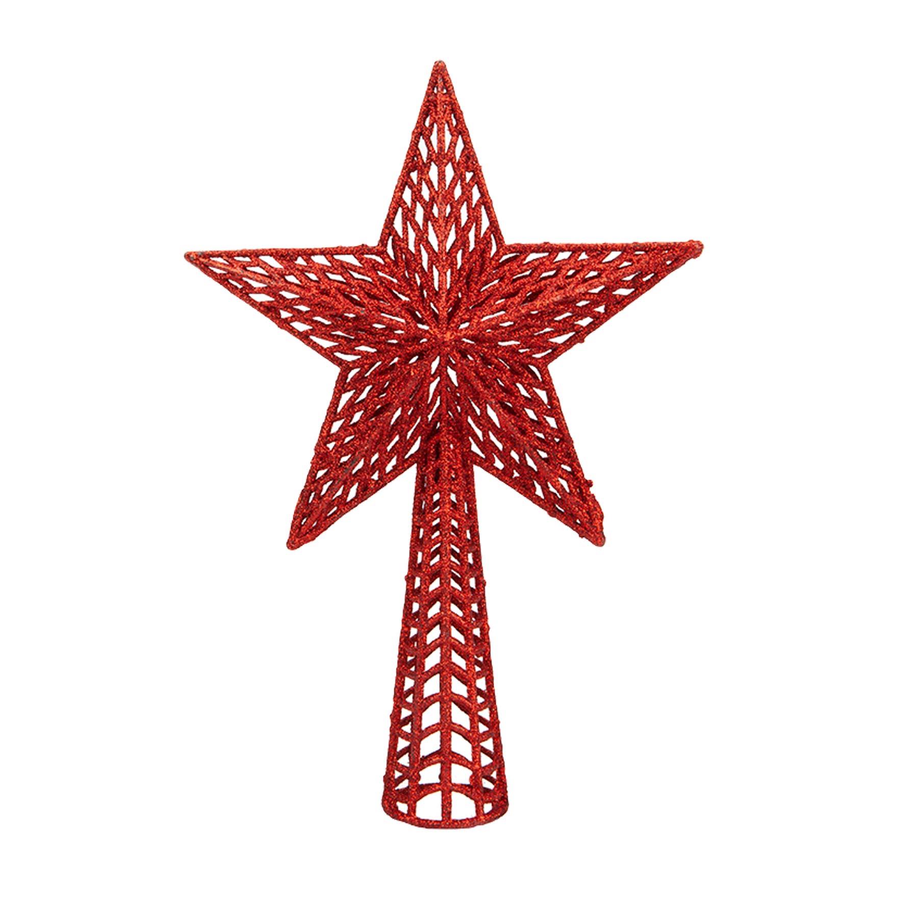 Christmas Tree Decoration 25cm Tree Top Star Red Glitter