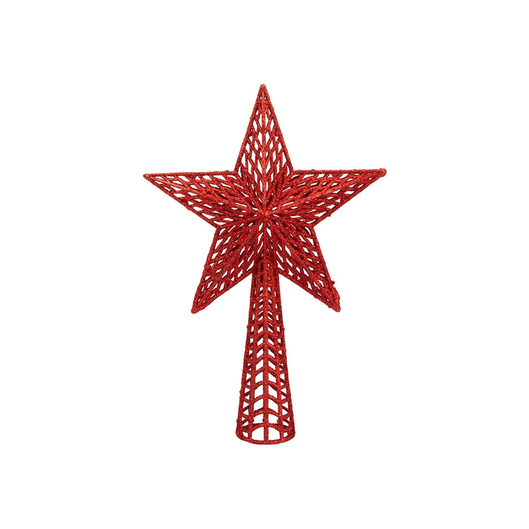 Christmas Tree Decoration 18cm Tree Top Star Red Glitter