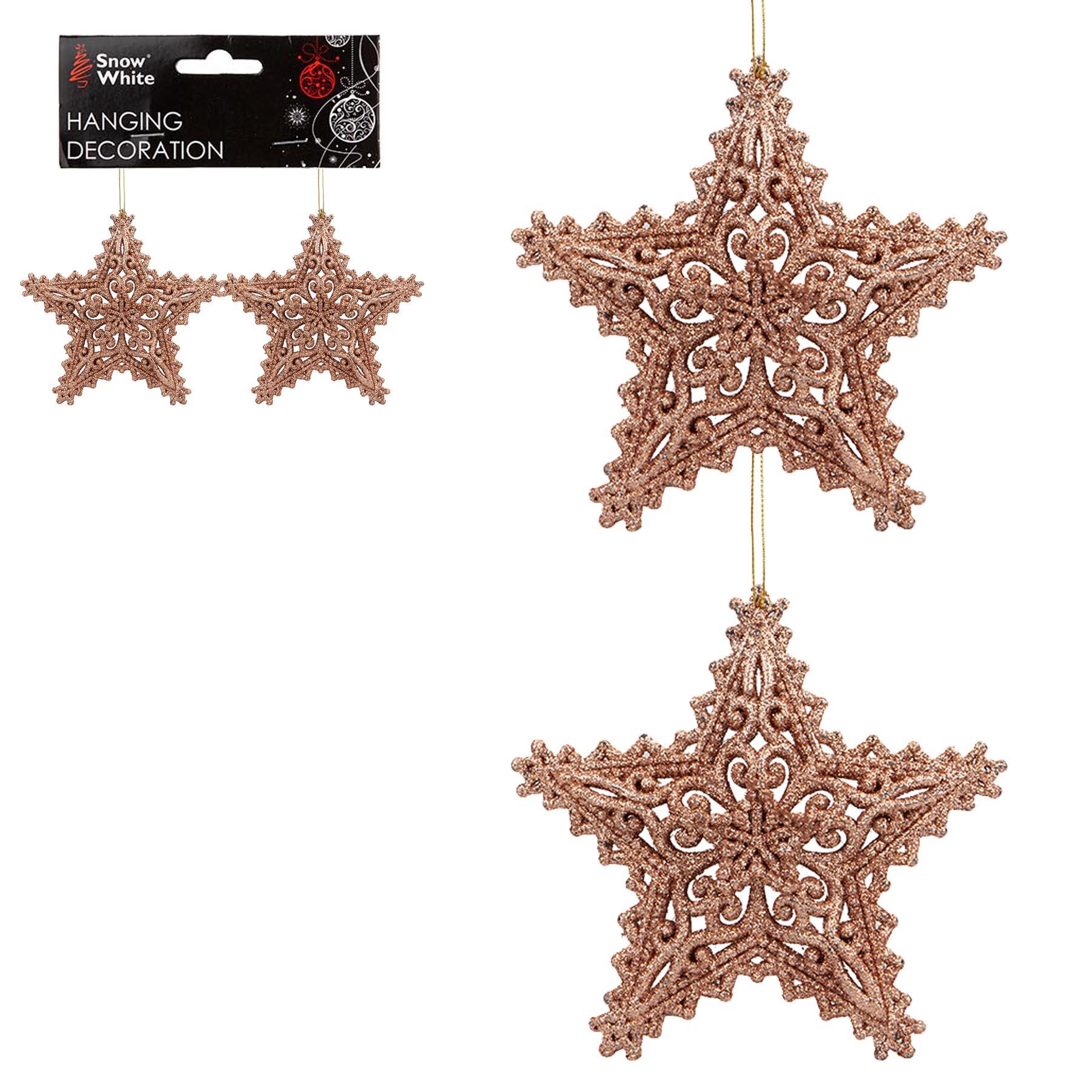 Christmas Tree Decoration 2 Pack Stars Rose Gold Glitter