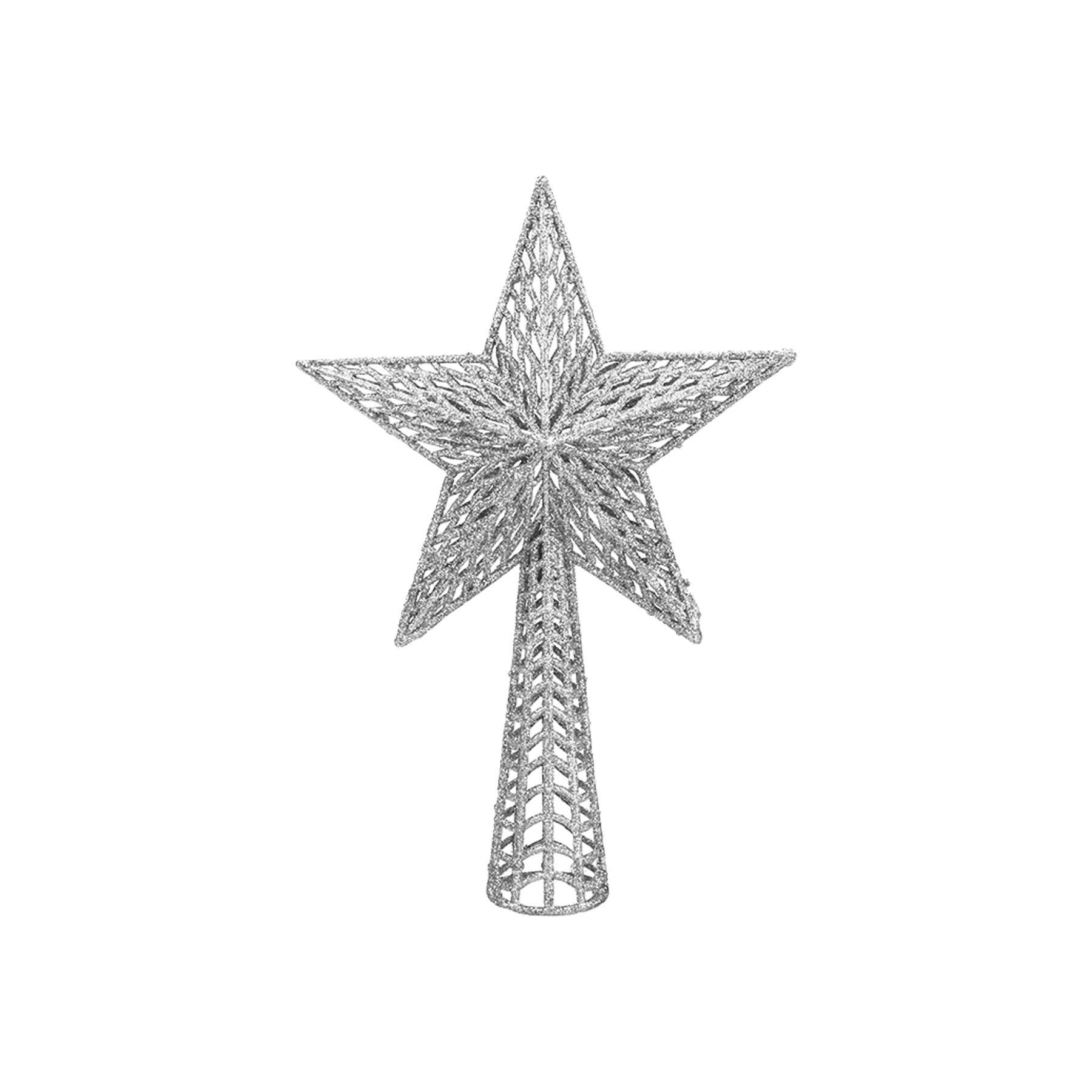 Christmas Tree Decoration 18cm Tree Top Star Silver Glitter