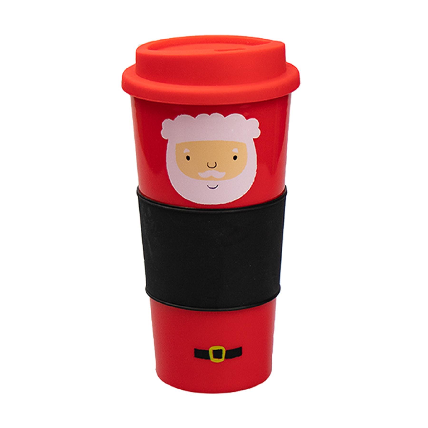 Christmas Travel Mug with Rubber Sleeve - Character Santa