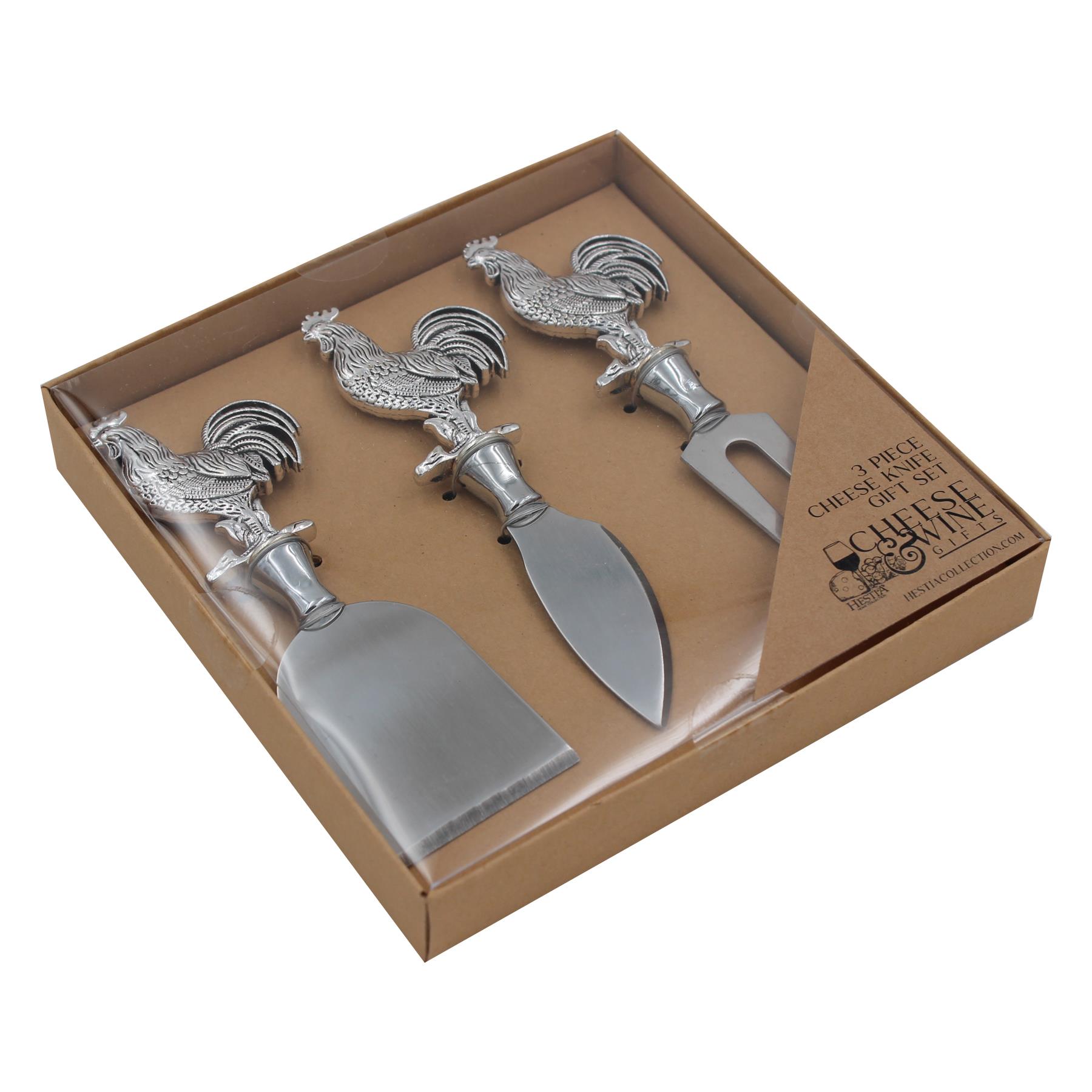 Cheese Knife Serving Knife and Fork Set Christmas Gift Set - Cockerel