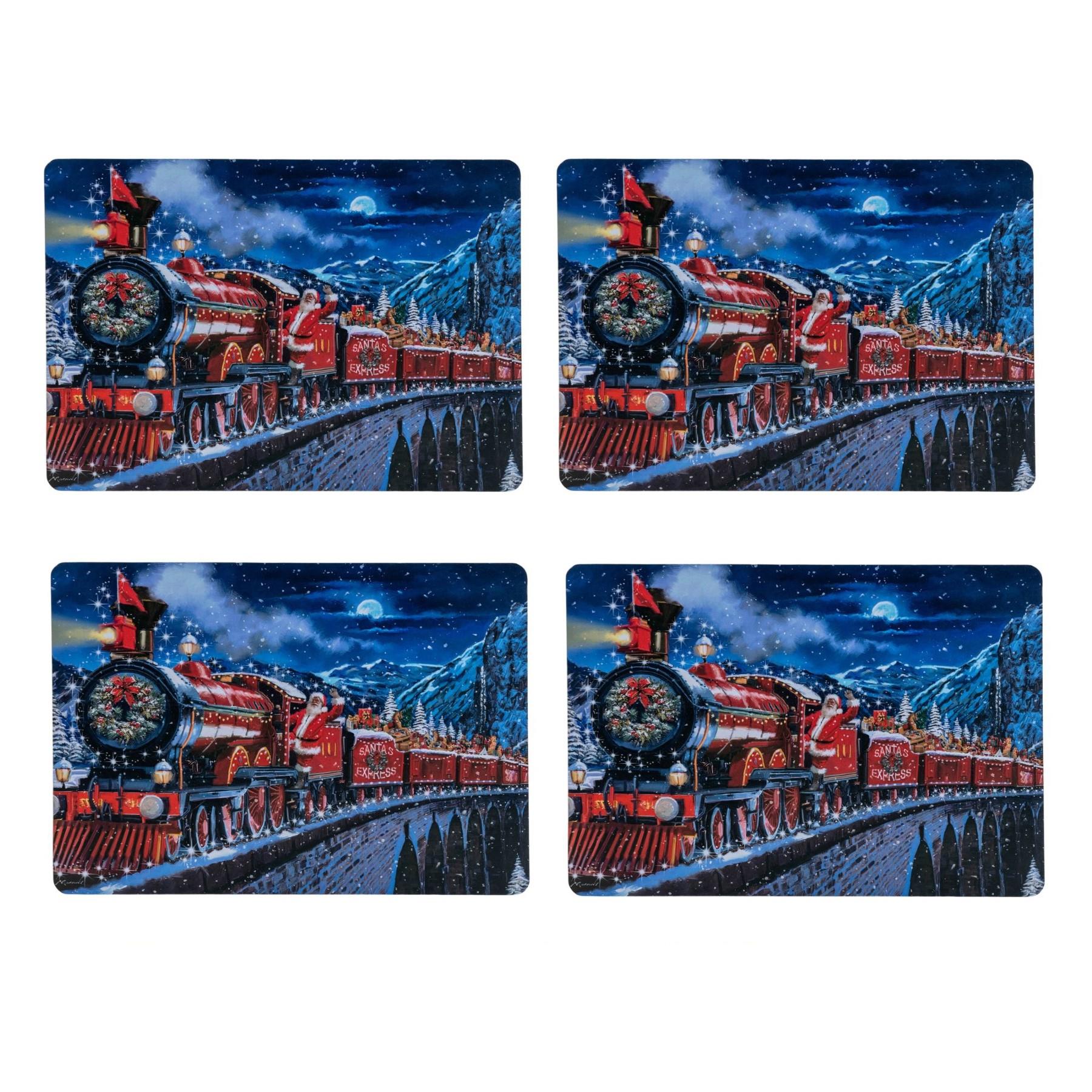 Christmas 4 Pack Cork Backed Tableware Set - Train Placemats