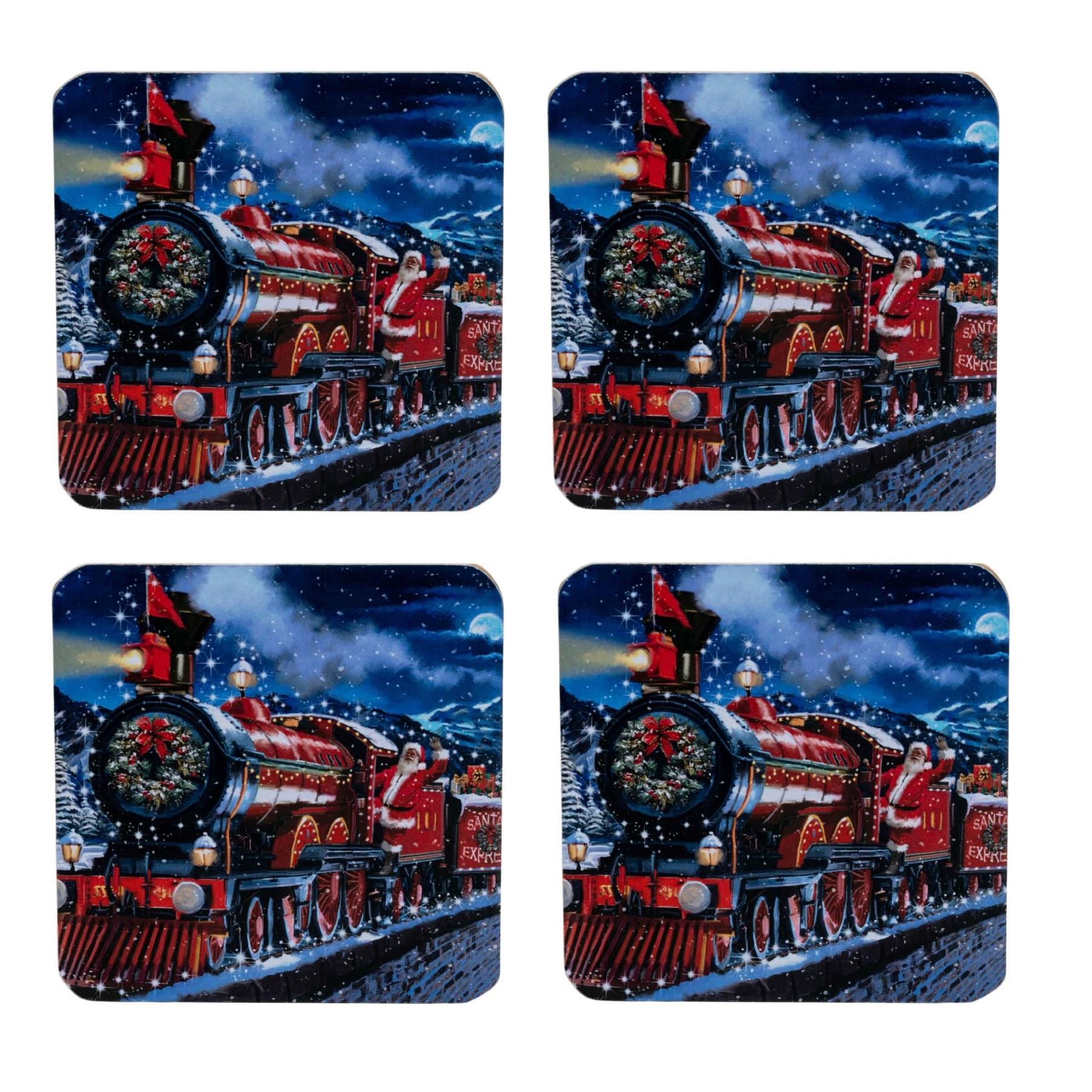 Christmas 4 Pack Cork Backed Tableware Set - Train Coasters