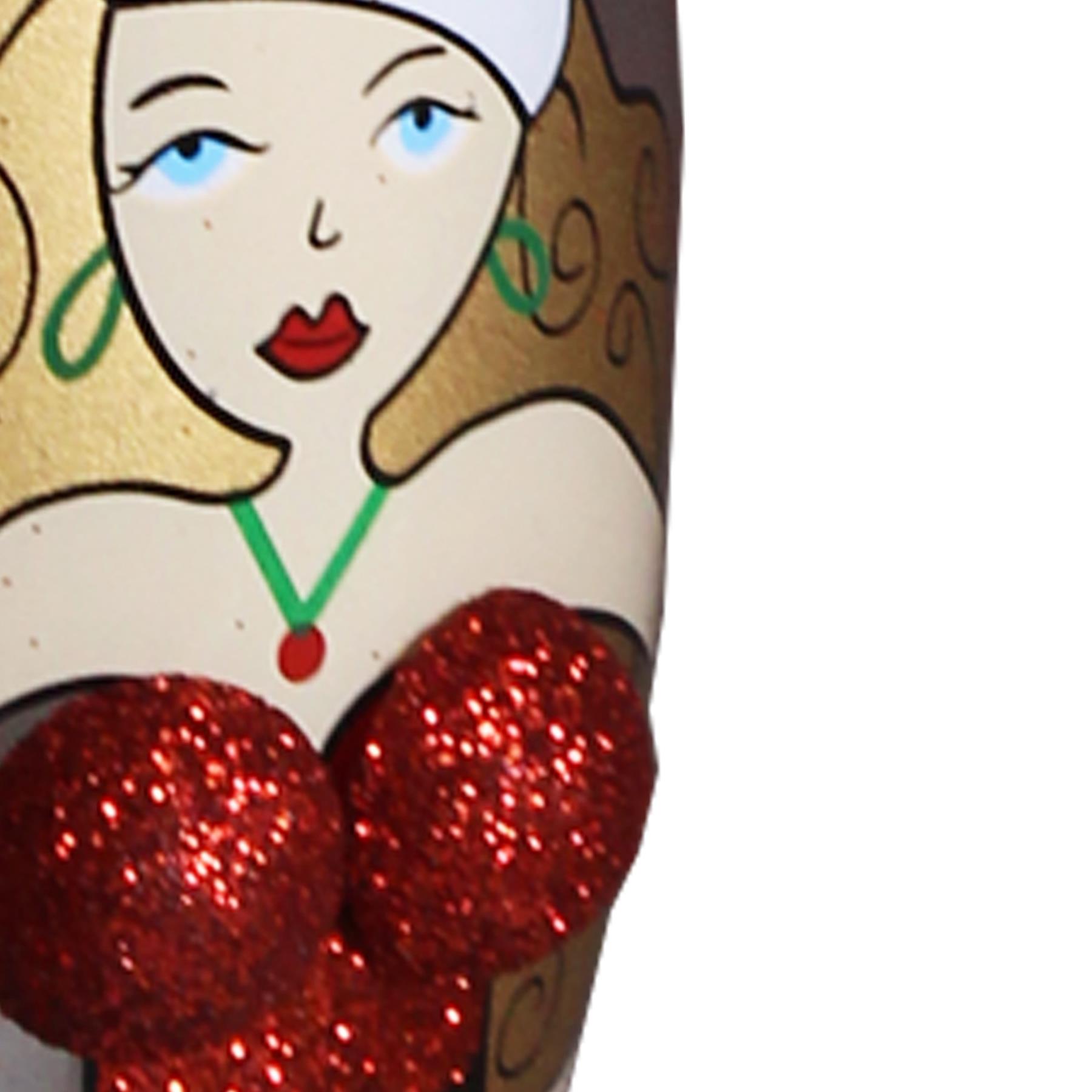 Christmas Booby Glass Champagne Flute with Red Glitter - Blonde Girl