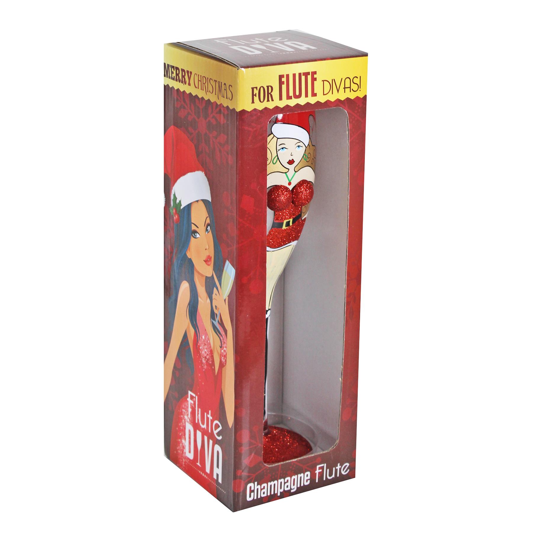 Christmas Booby Glass Champagne Flute with Red Glitter - Blonde Girl