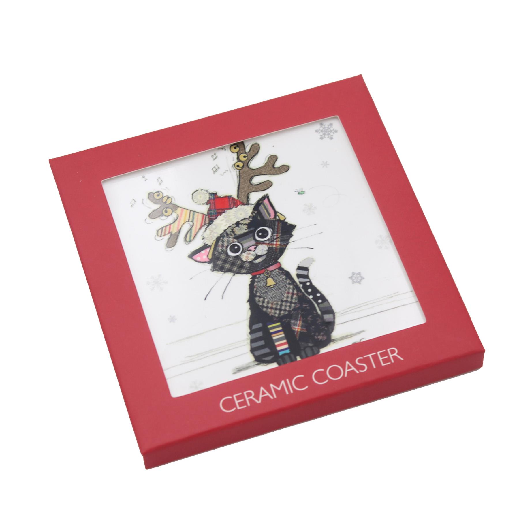 Christmas Coaster Bug Art Tableware Ceramic Cork Back - Cat Kitten