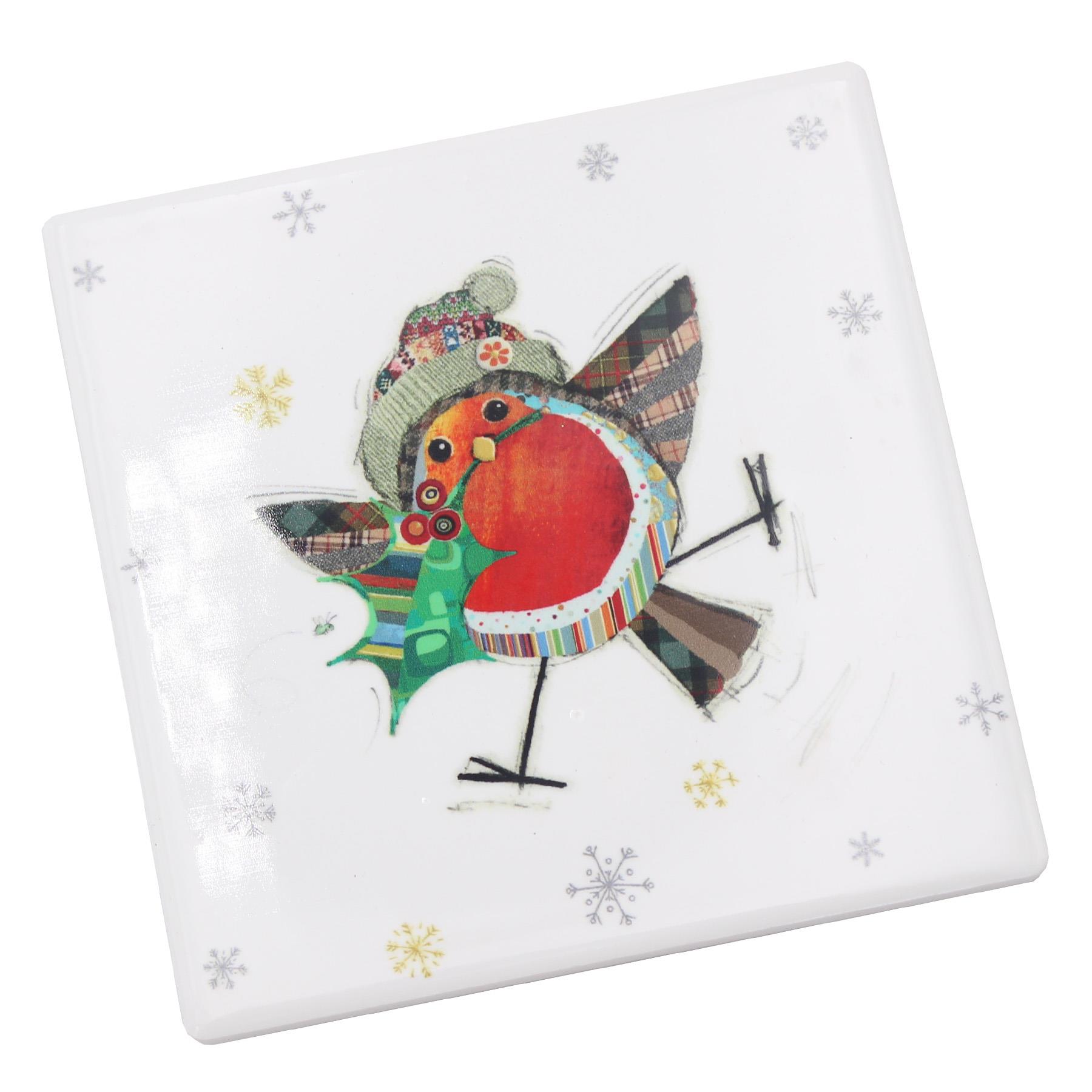 Christmas Coaster Bug Art Tableware Ceramic Cork Back - Robin