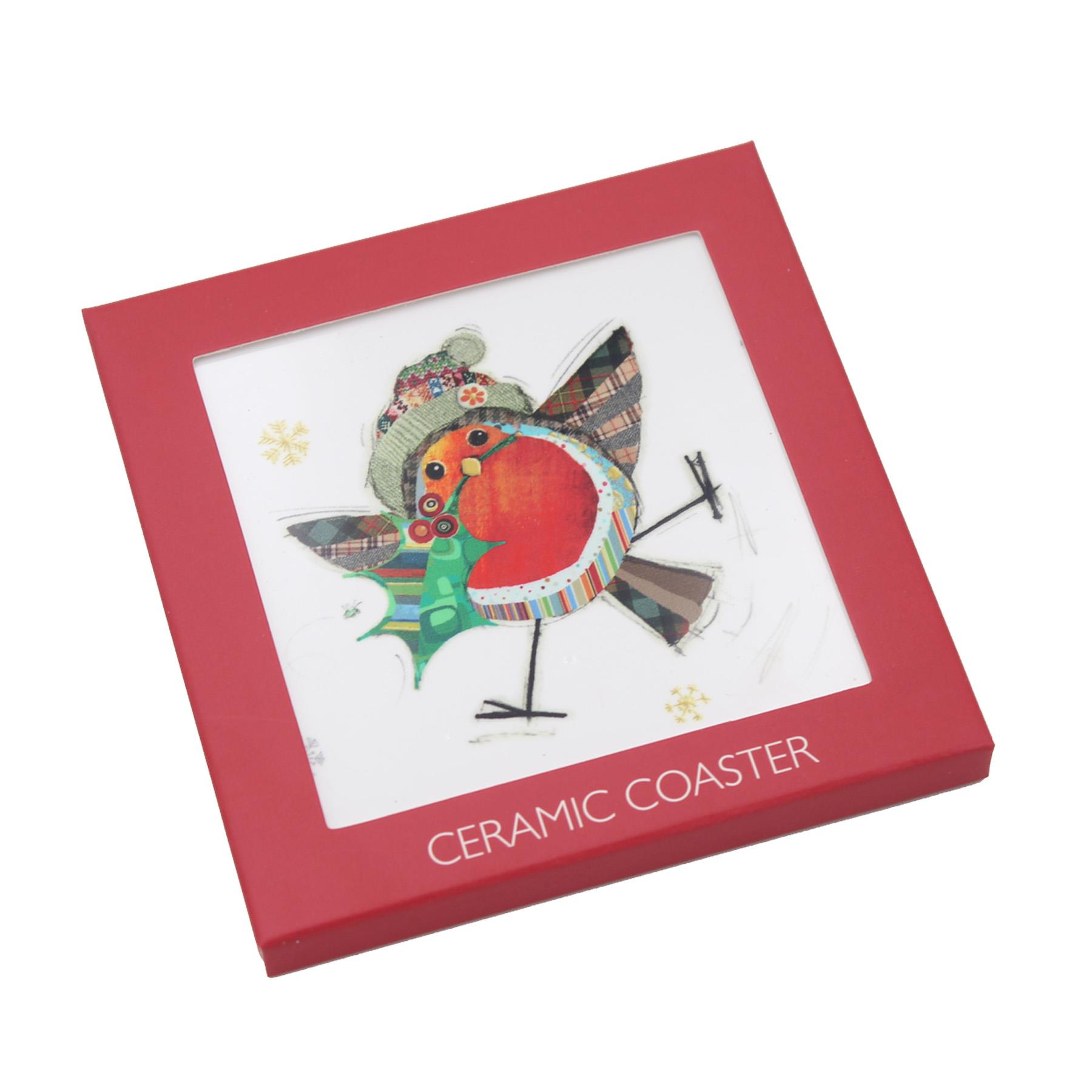 Christmas Coaster Bug Art Tableware Ceramic Cork Back - Robin