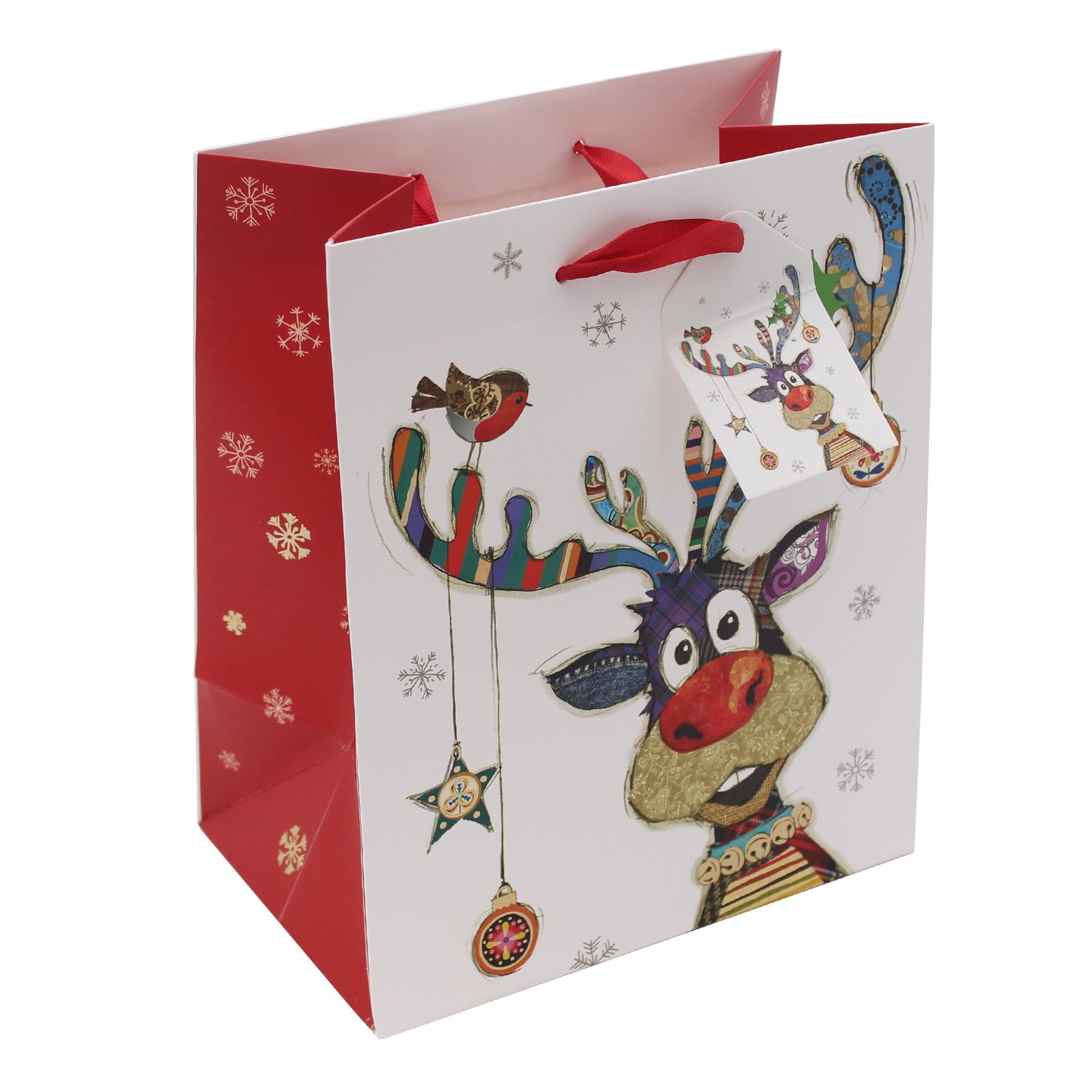 Christmas Gift Bag with Tag Rudolph Bug Art 23cm x 19cm
