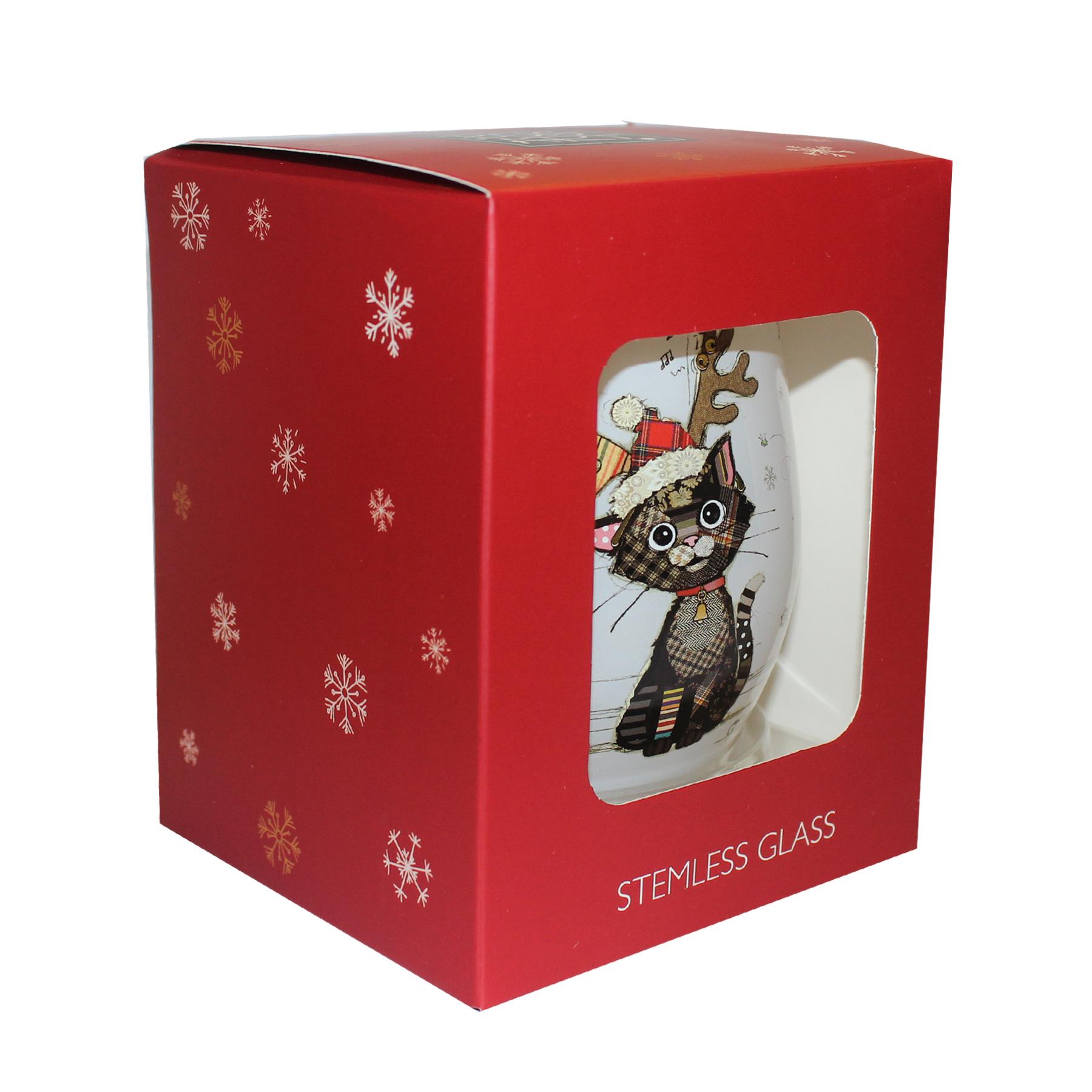 Christmas Stemless Wine Glass Bug Art Tableware - Cat Kitten