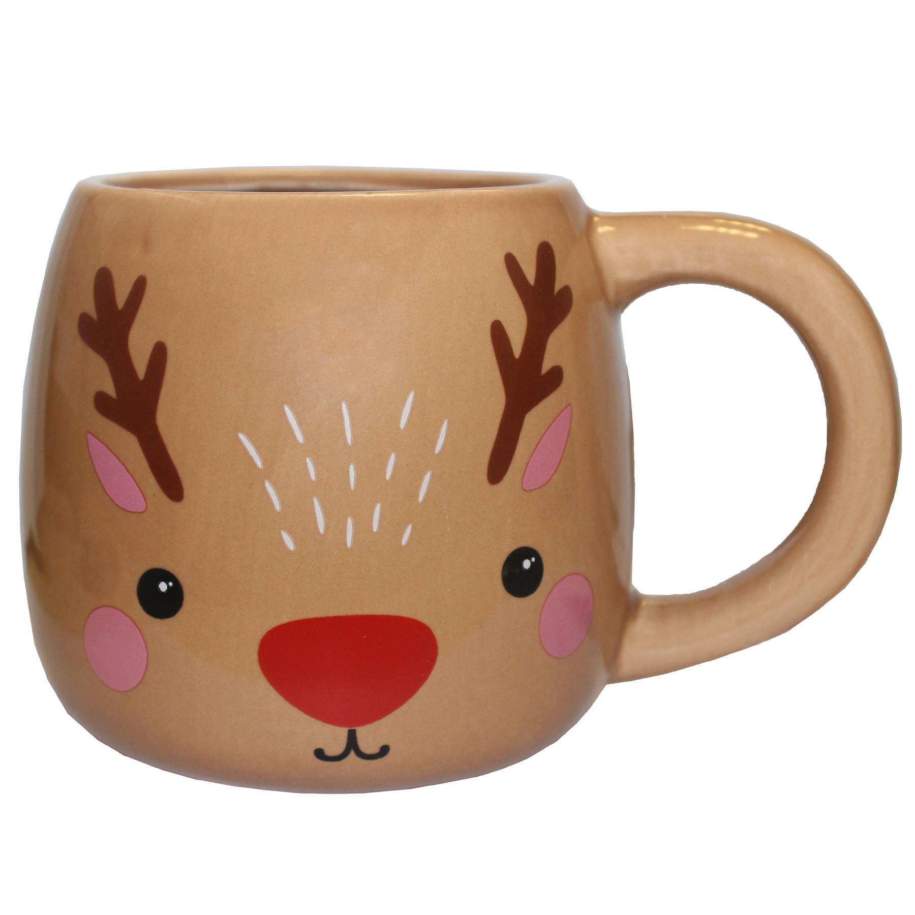 Christmas Mug Ceramic with Character Face Reindeer