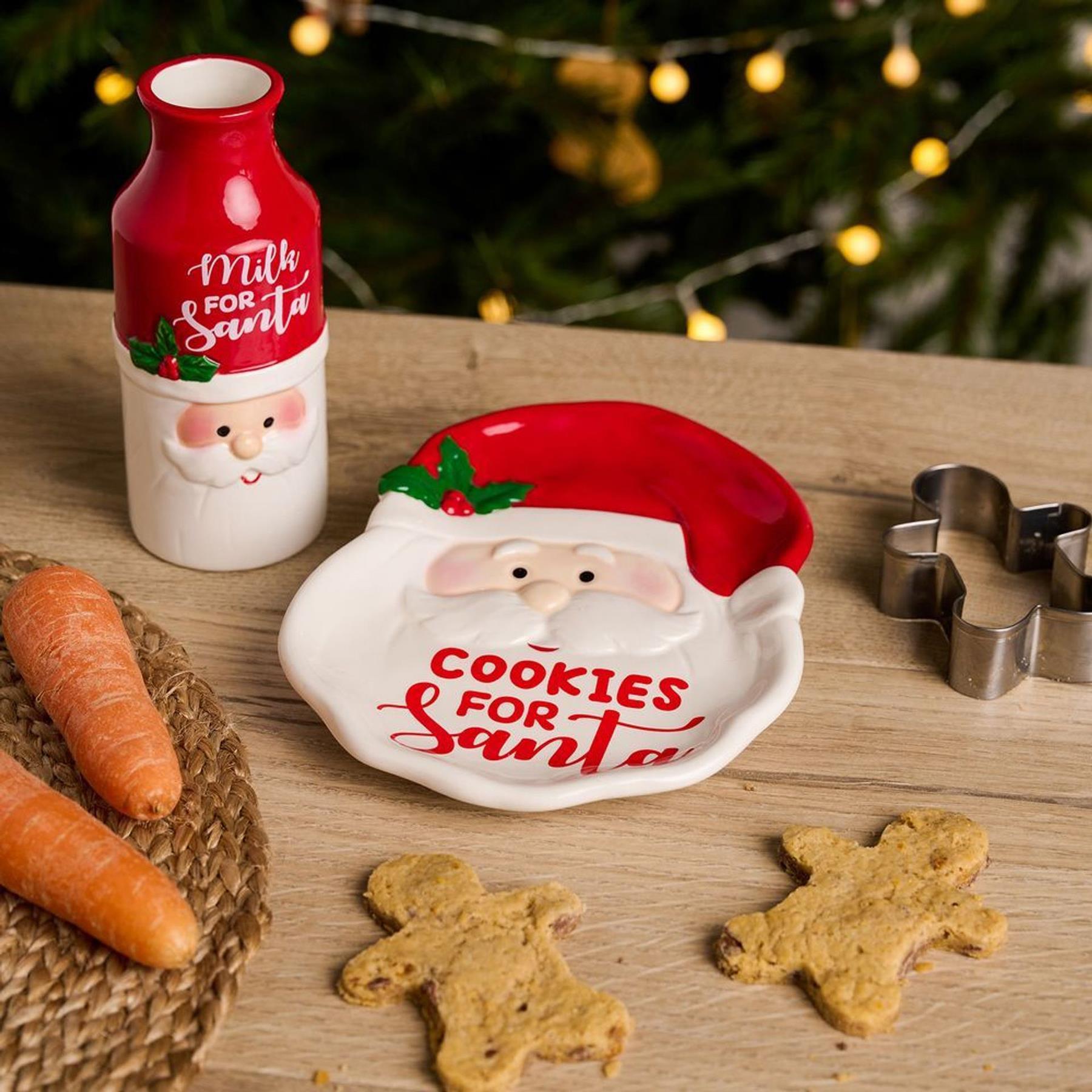 Christmas Eve Santa Cookies Plate and Milk Bottle Set