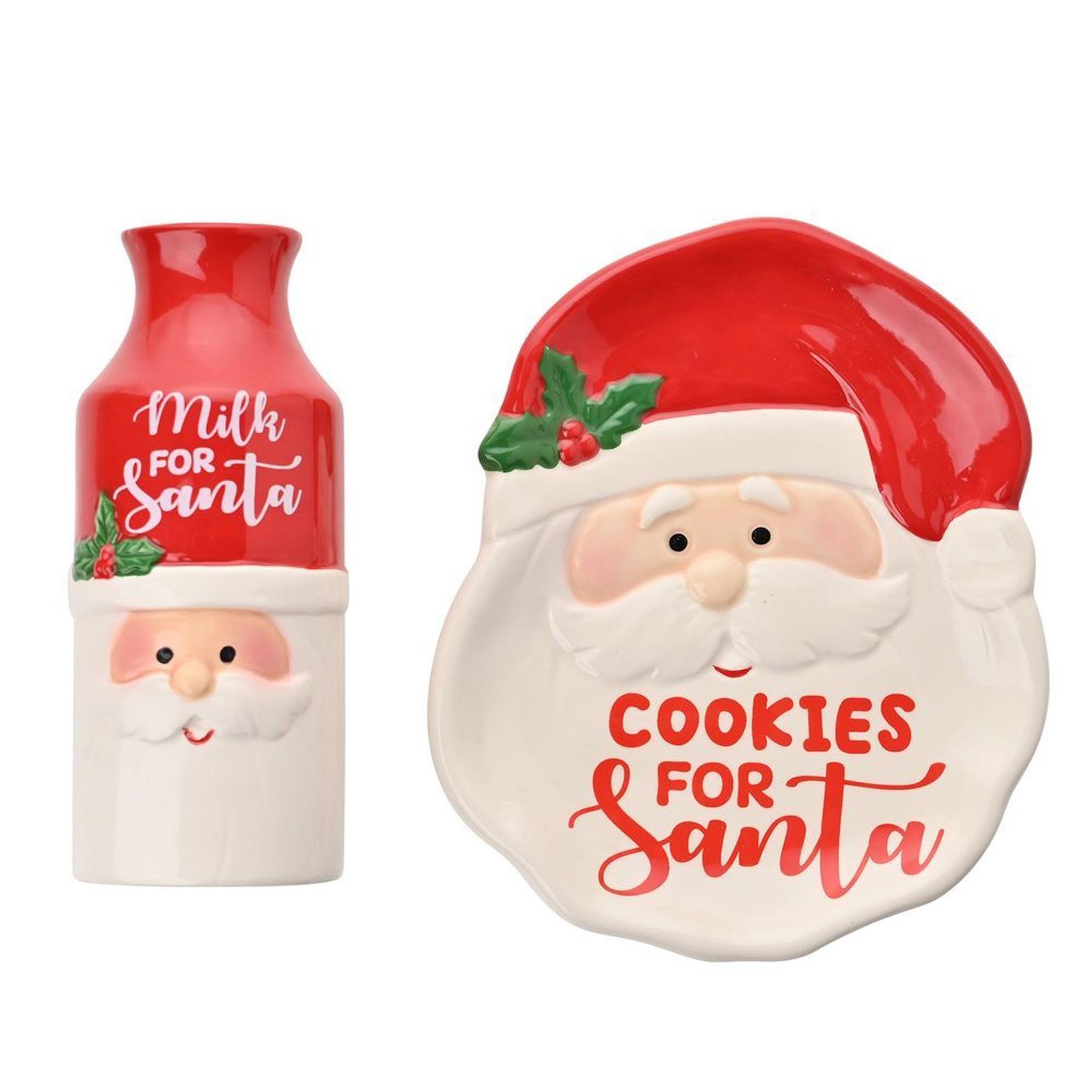 Christmas Eve Santa Cookies Plate and Milk Bottle Set