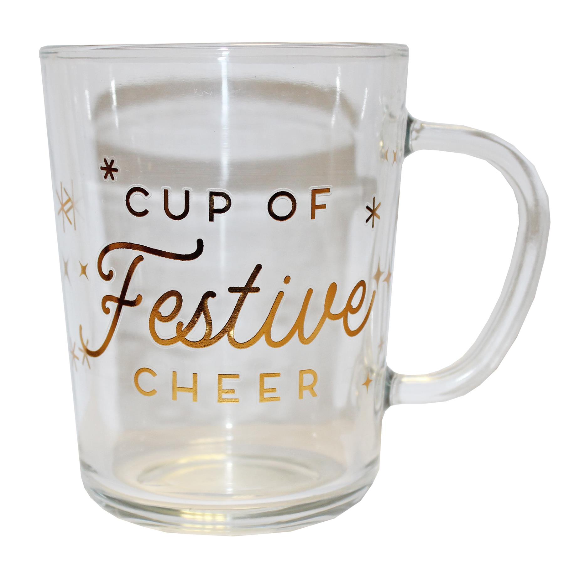 Christmas Mug Glass with Foil wording - Cup of Festive Cheer