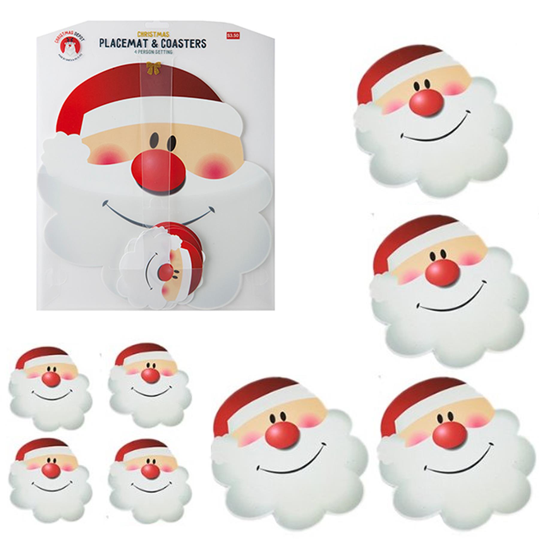 Christmas Santa Face PVC Placemats and Coasters Set of 4 Wipe Clean