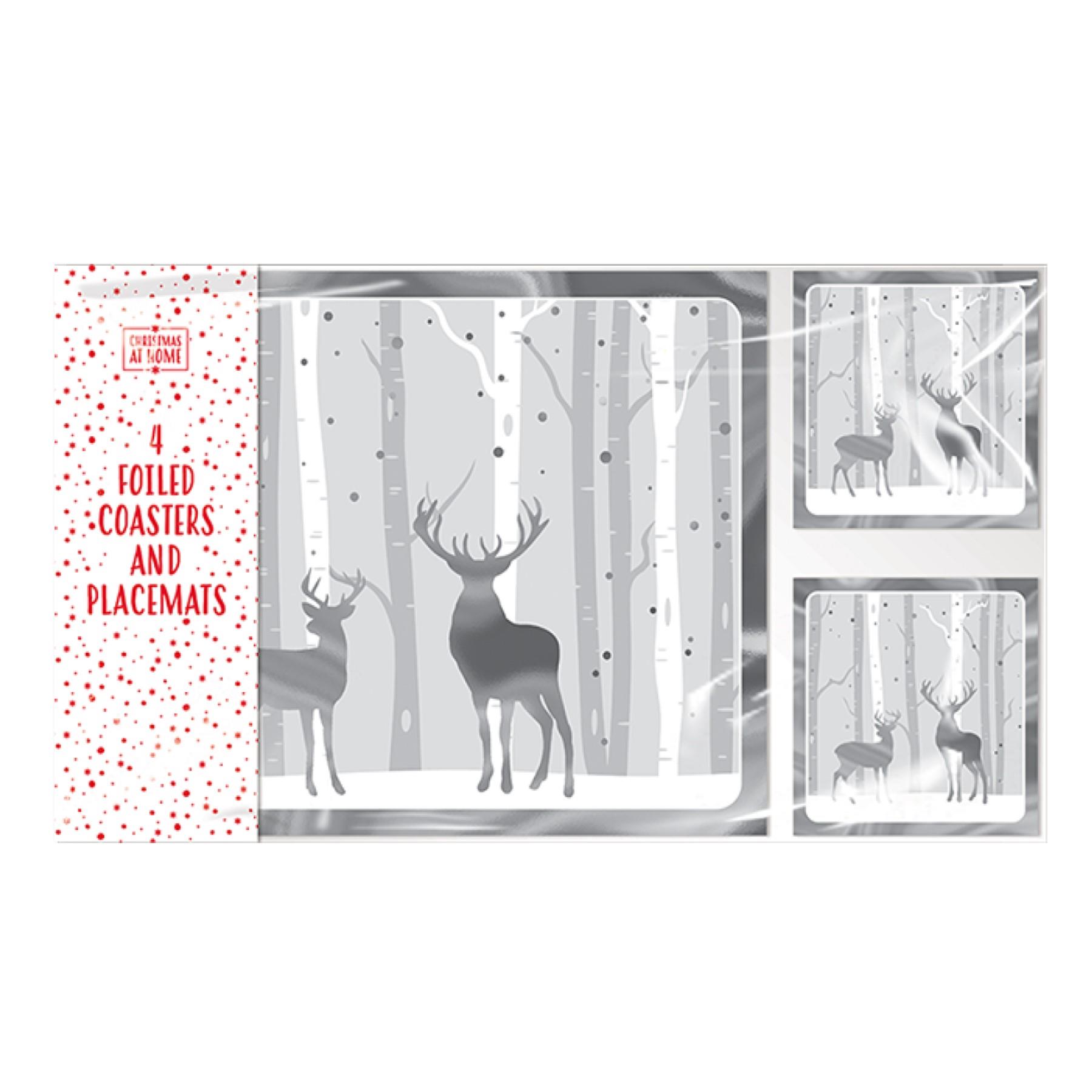 image441461027.jpg Christmas Tableware Placemats and Coasters Set of 4 with Foil detail - Silver / Reindeer