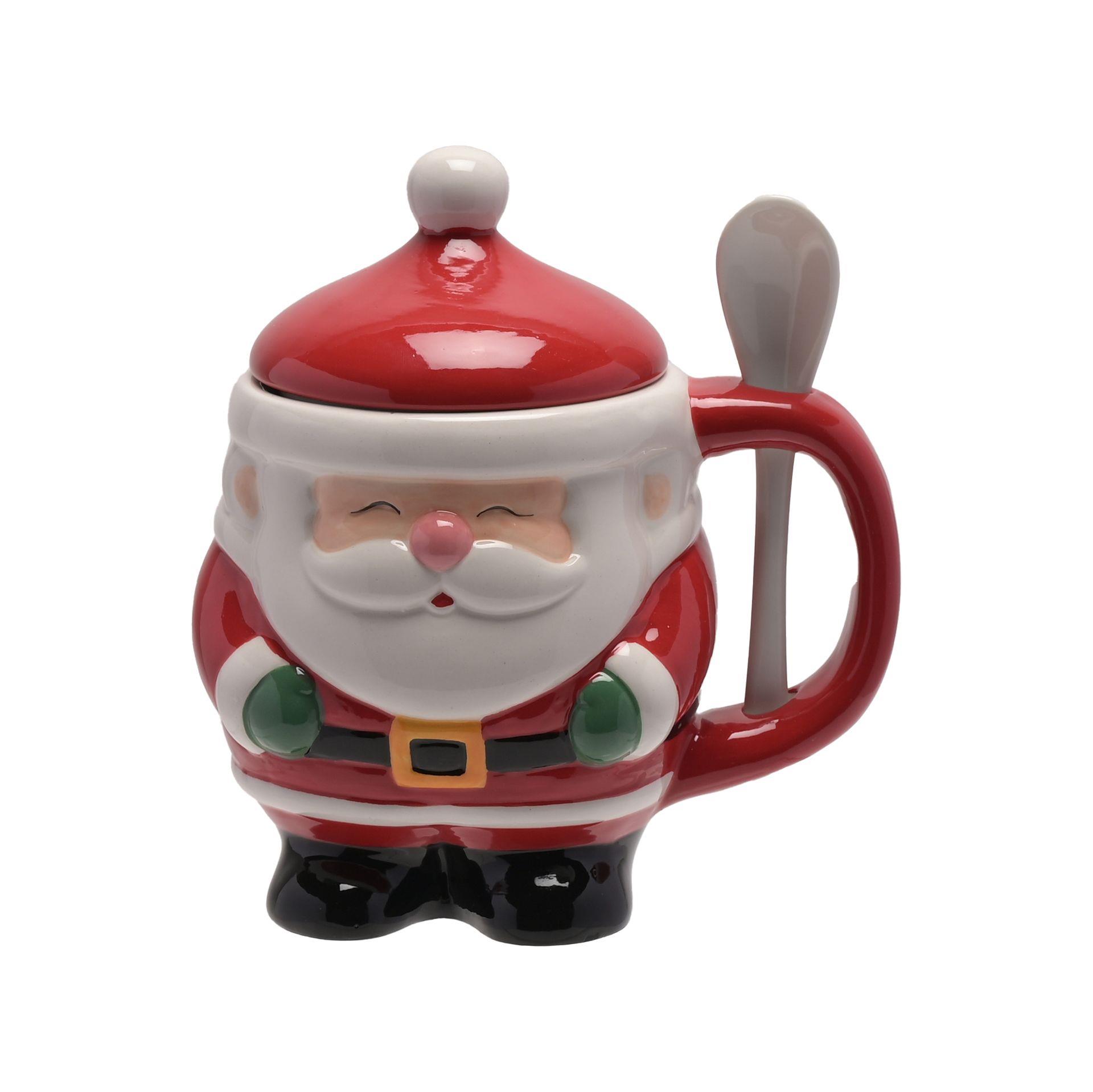 Lidded Christmas Mug with Spoon - Santa