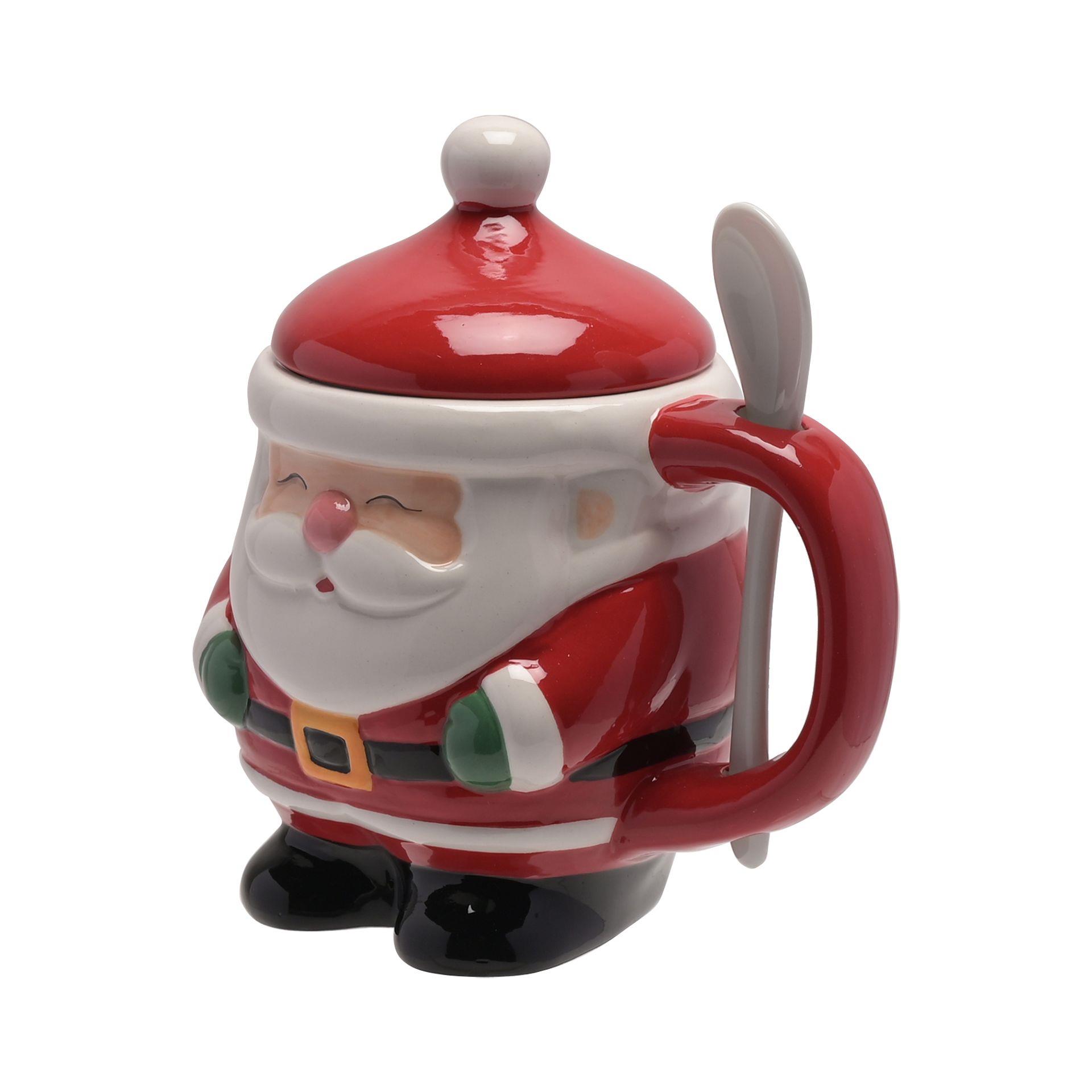 Lidded Christmas Mug with Spoon - Santa