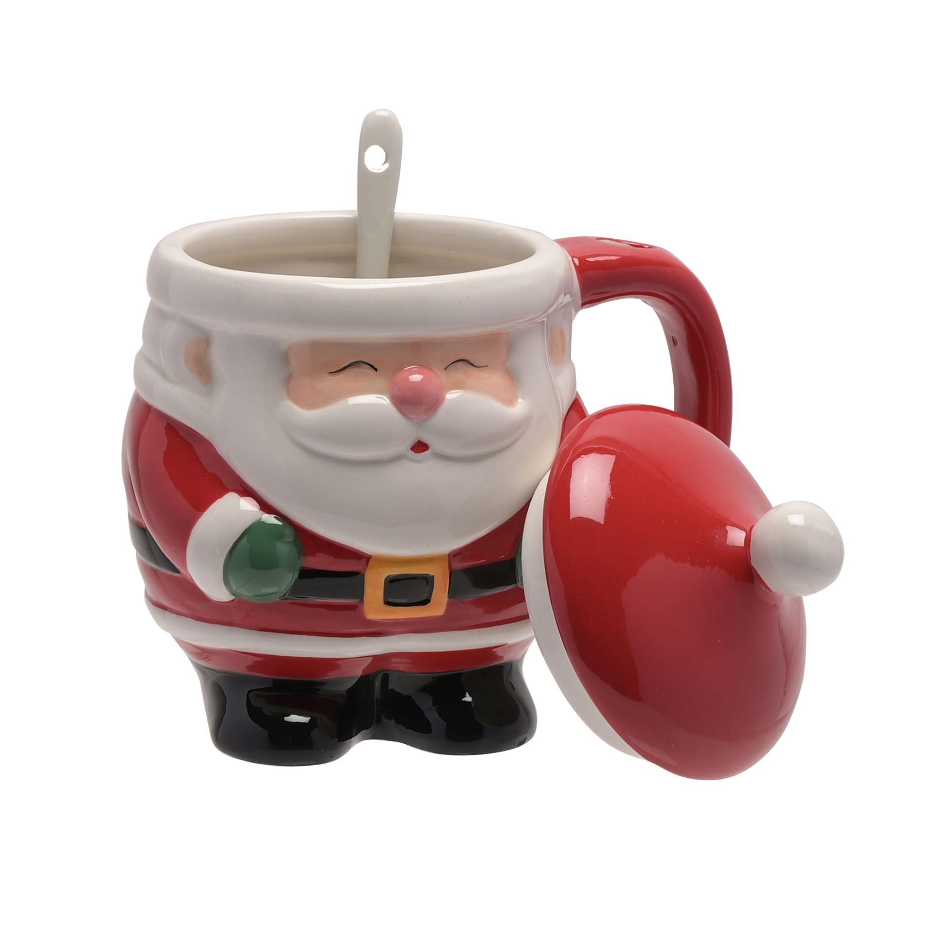 Lidded Christmas Mug with Spoon - Santa