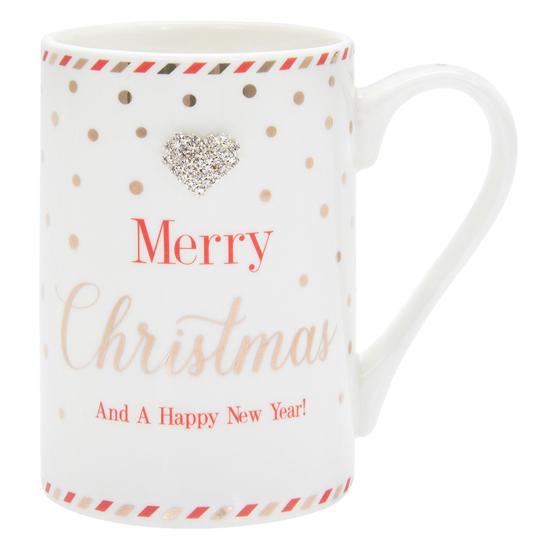 Mad Dots Boxed Christmas Mug Cup with Diamante Heart - Merry Christmas