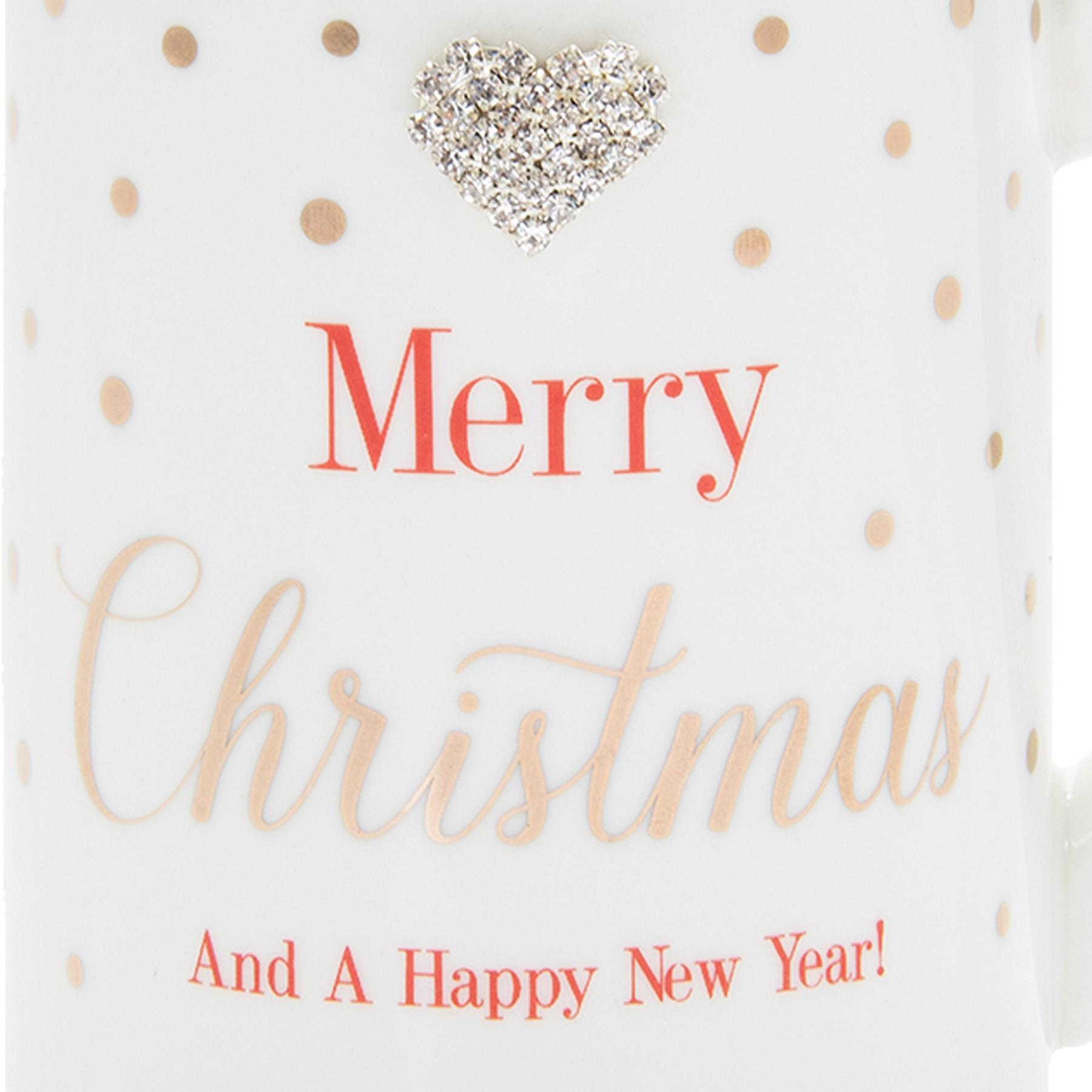 Mad Dots Boxed Christmas Mug Cup with Diamante Heart - Merry Christmas