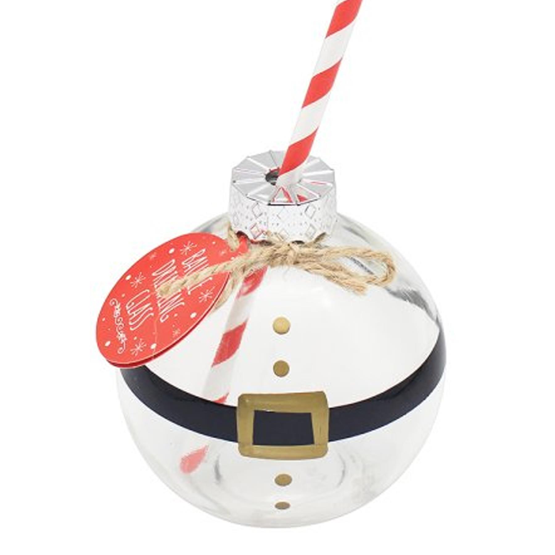 Set of 2 Christmas Character Glass Bauble Drinking Glass with Paper Straw
