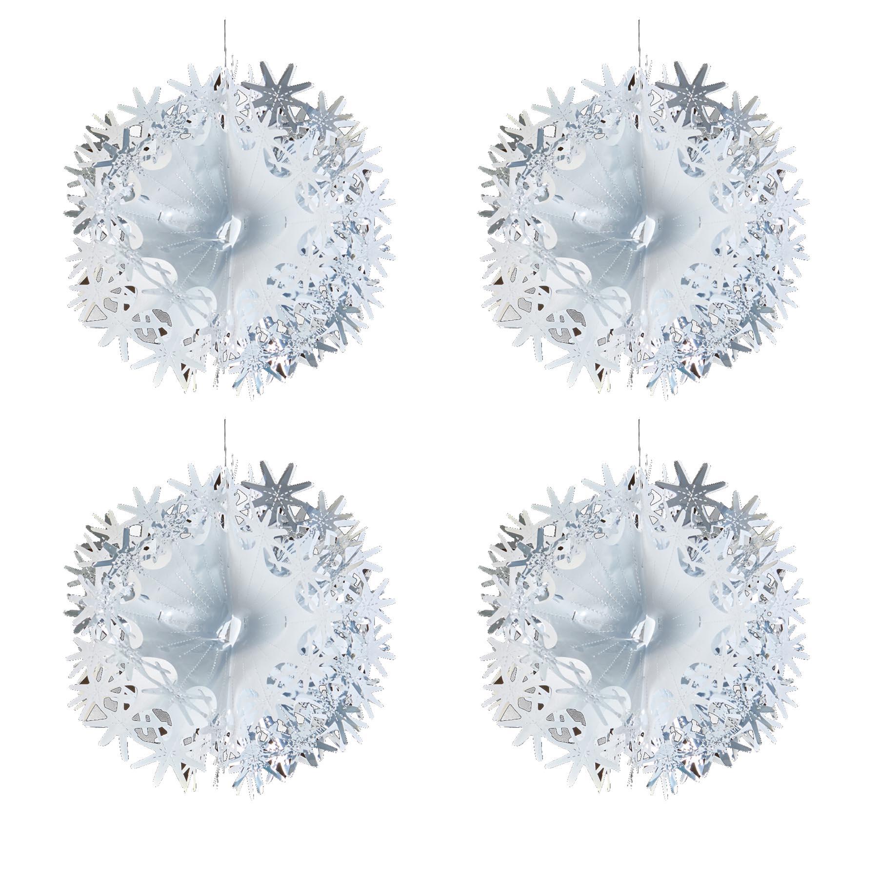 Christmas Foil Ceiling Decorations 2 Tone White / Silver - Set 4 30cm Balls