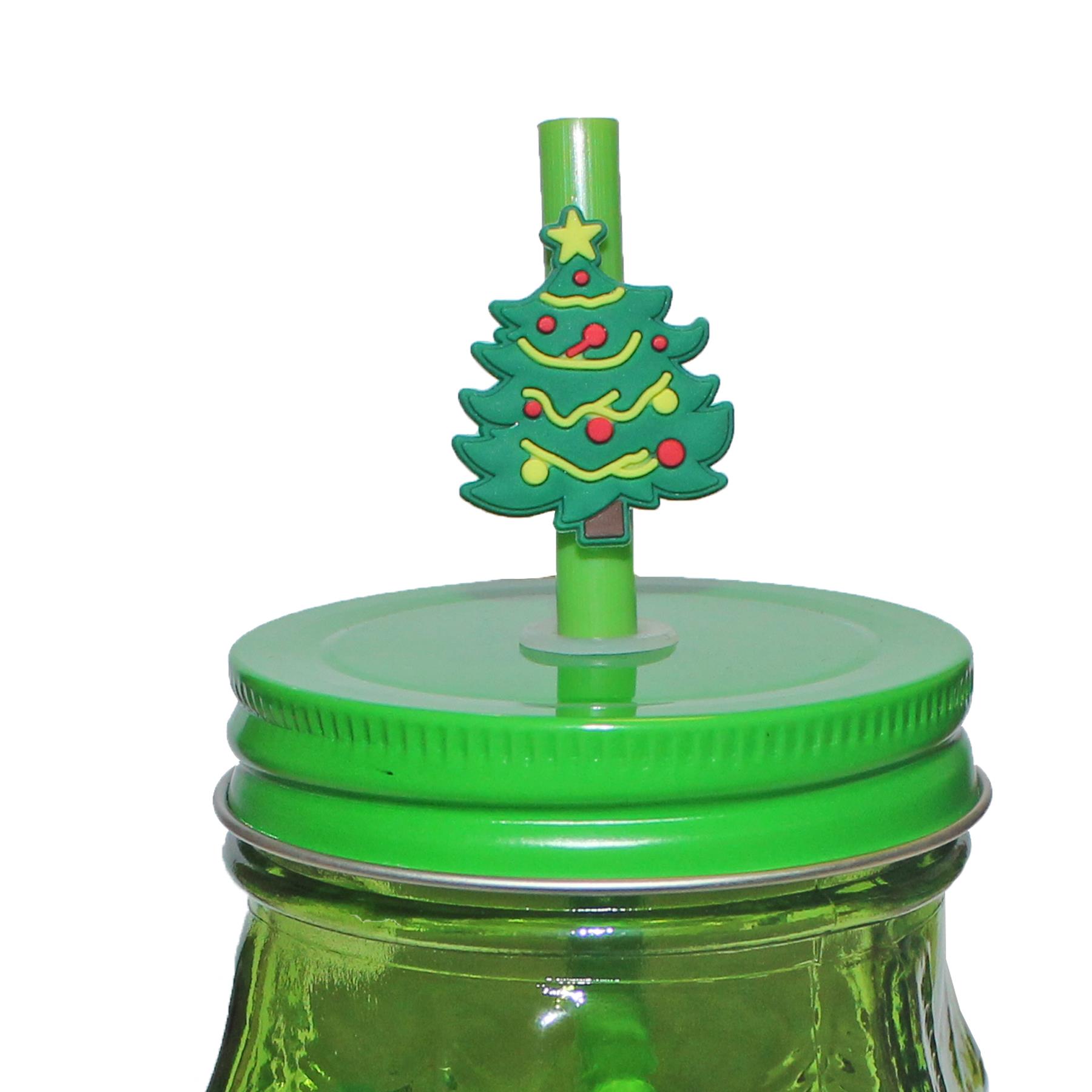 Christmas Glass Cup with Straw Novelty Tree Shape Design