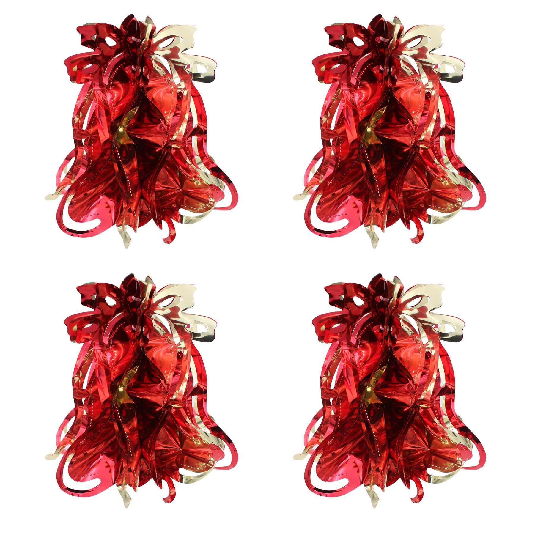 Christmas Foil Ceiling Decorations 2 Tone Red / Gold - Set 4 30cm Bells