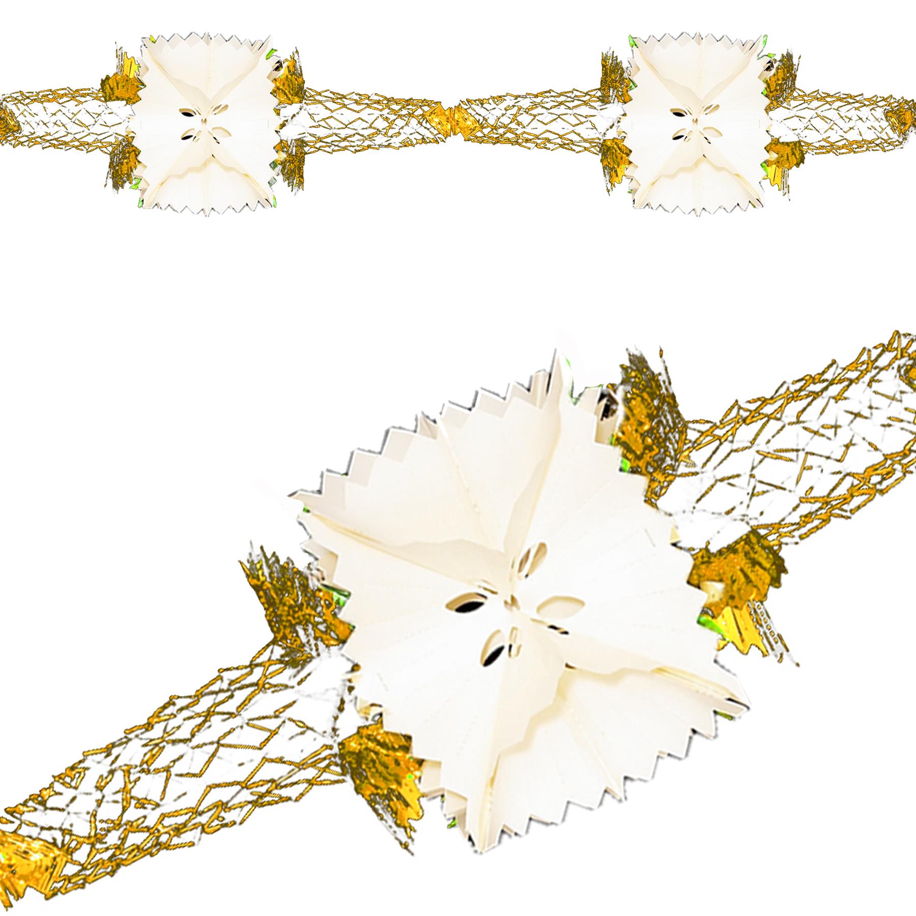 Christmas Foil Ceiling Decorations Gold / Ivory - 20cm 4 Section Full Garland x1