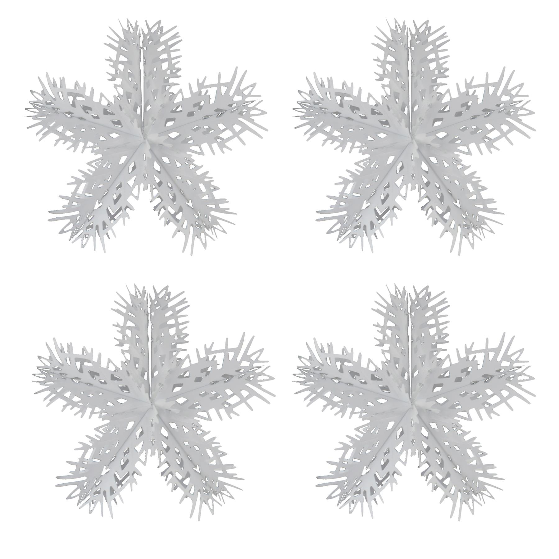 Christmas Foil Ceiling Decorations White - Set 4 40cm Starburst Snowflakes