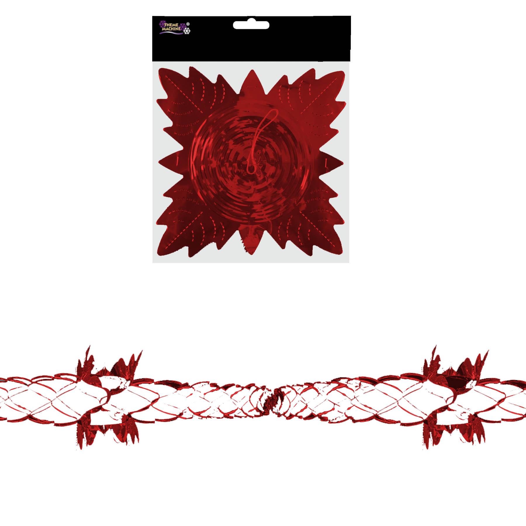 Christmas Foil Ceiling Decorations Red - 20cm x 2.7m Garland