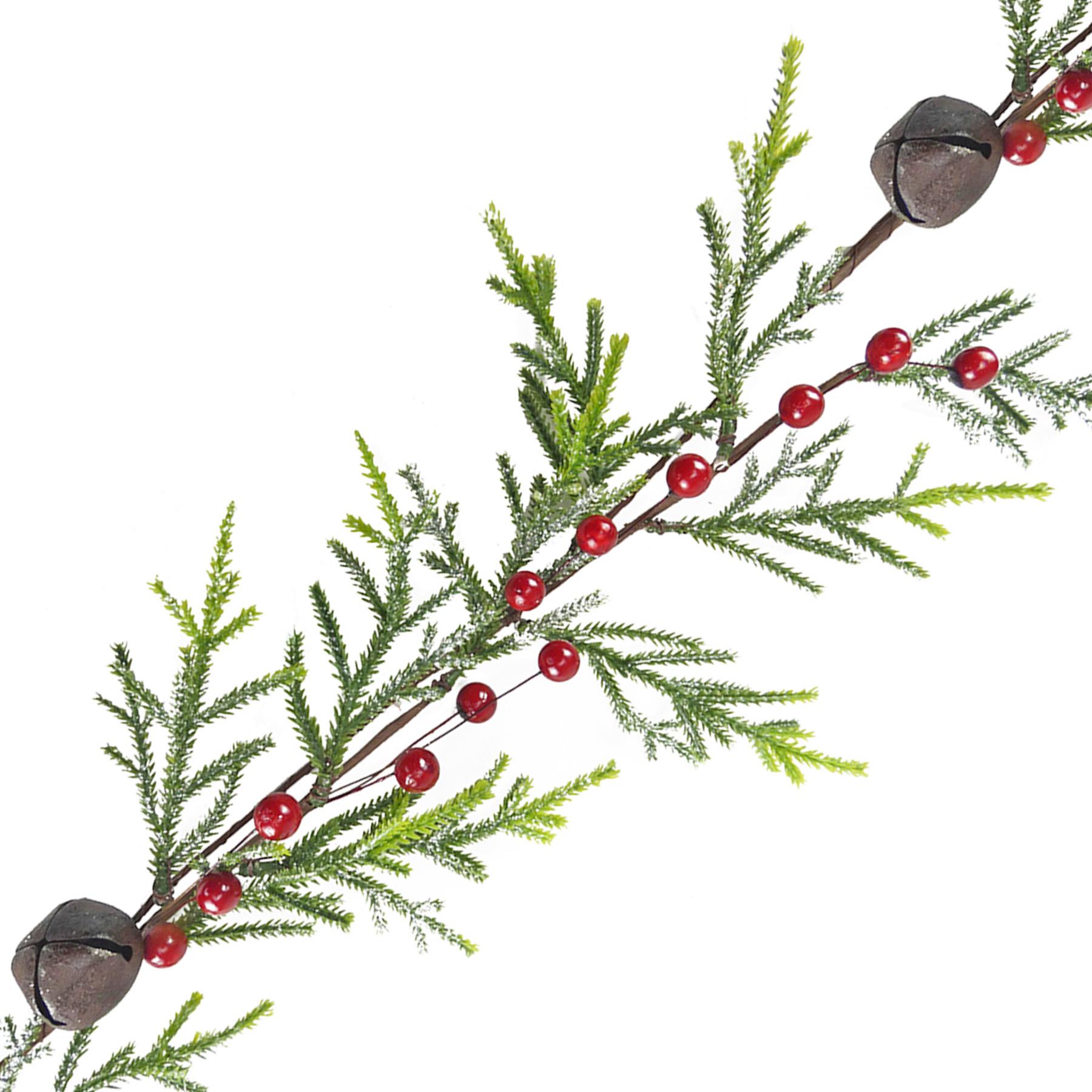 Christmas Artificial Berry Frosted Garland with Rustic Bells