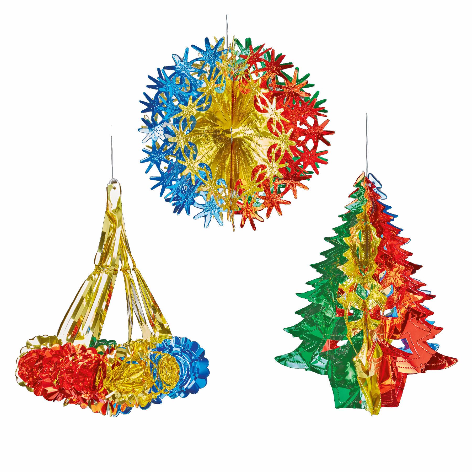 Christmas Foil Ceiling Decorations Multicolour - Tree Ball and Chandelier Set 1036