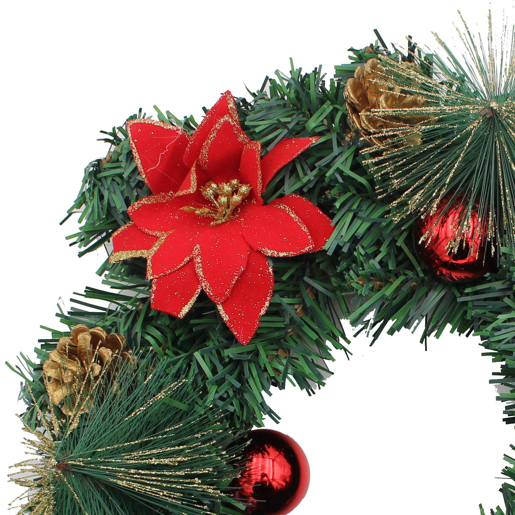 Christmas Wreath Artificial Spruce 12" 30cm Red Poinsettia Door Decoration