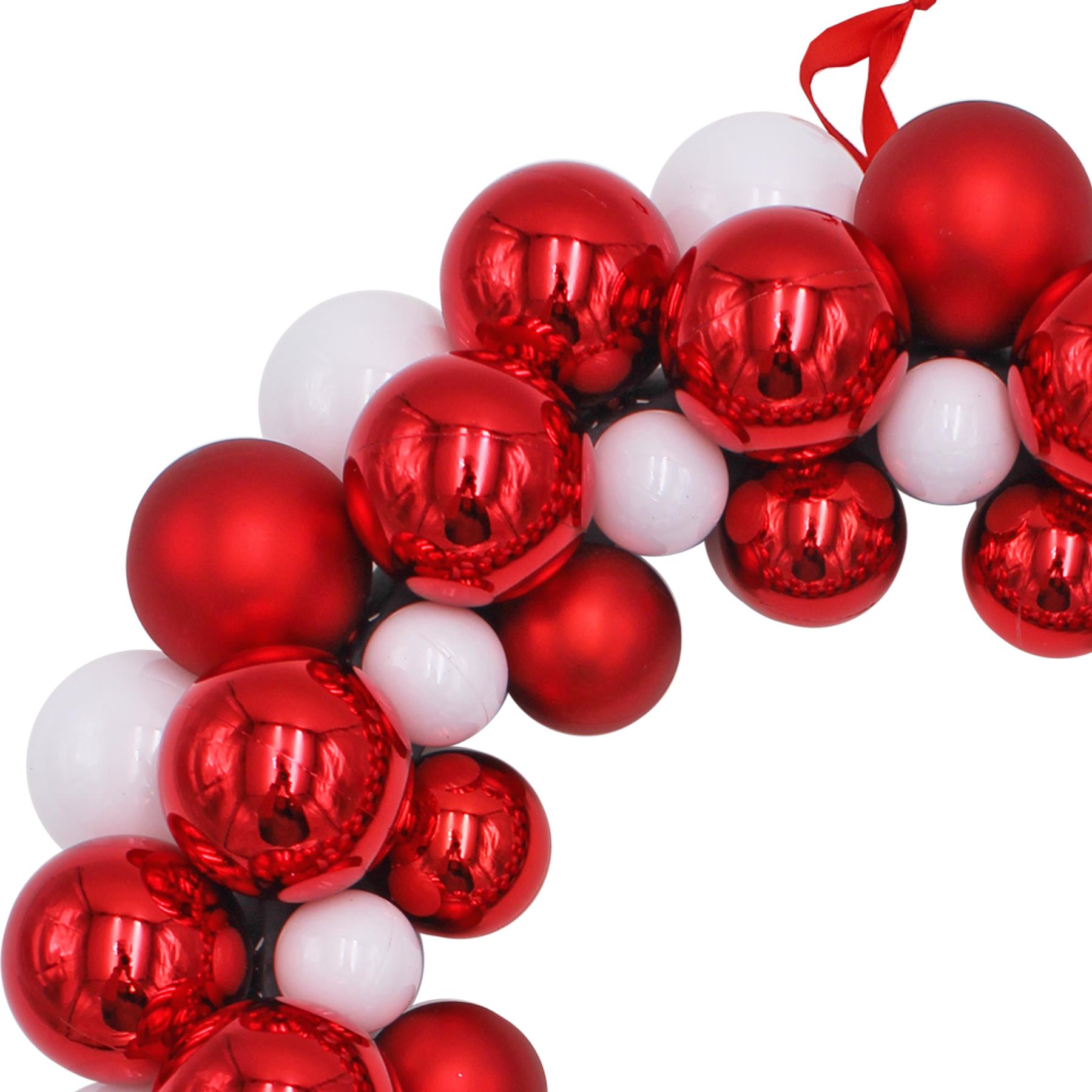 Christmas Wreath 34cm Red and White Bauble Hanging Door Decoration