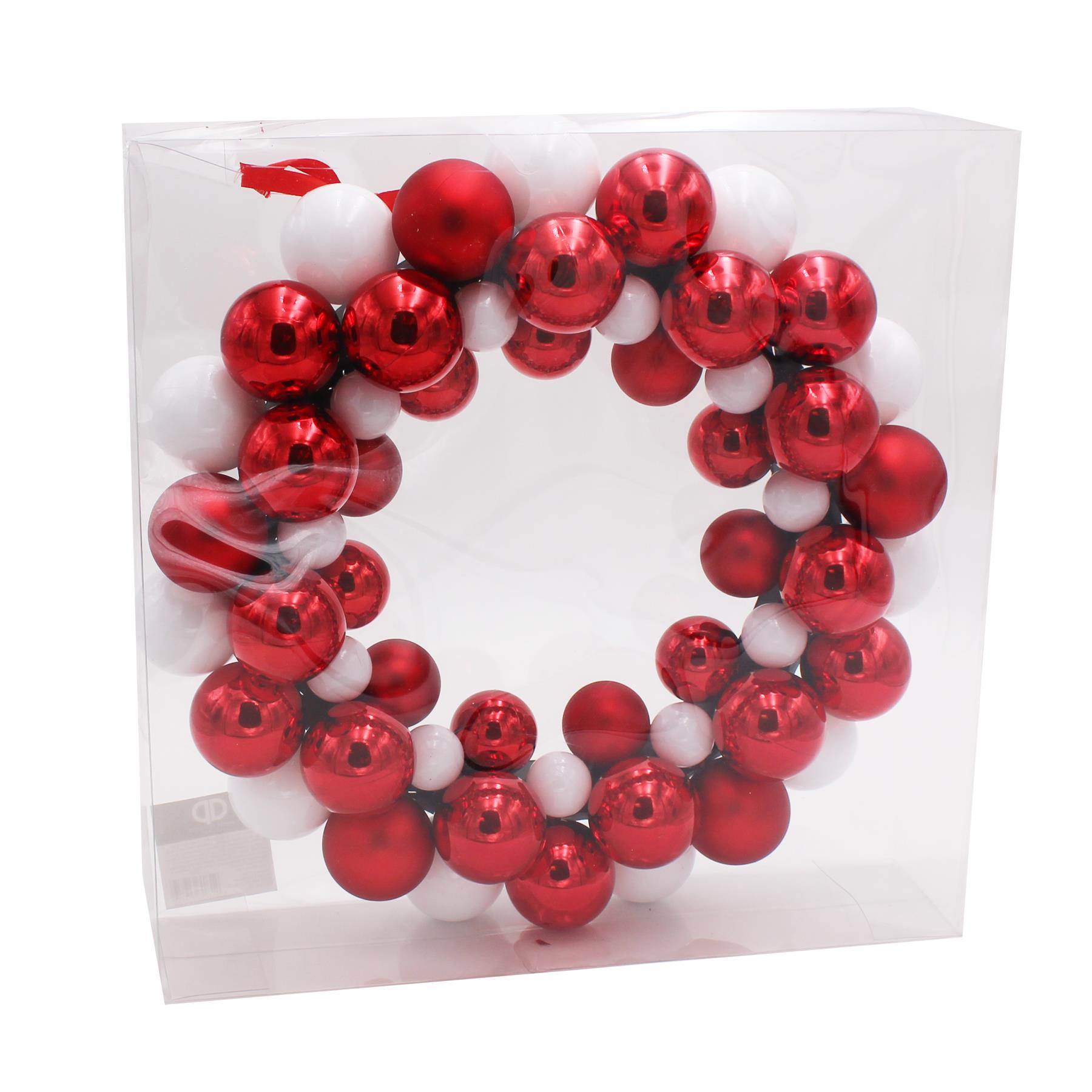 Christmas Wreath 34cm Red and White Bauble Hanging Door Decoration