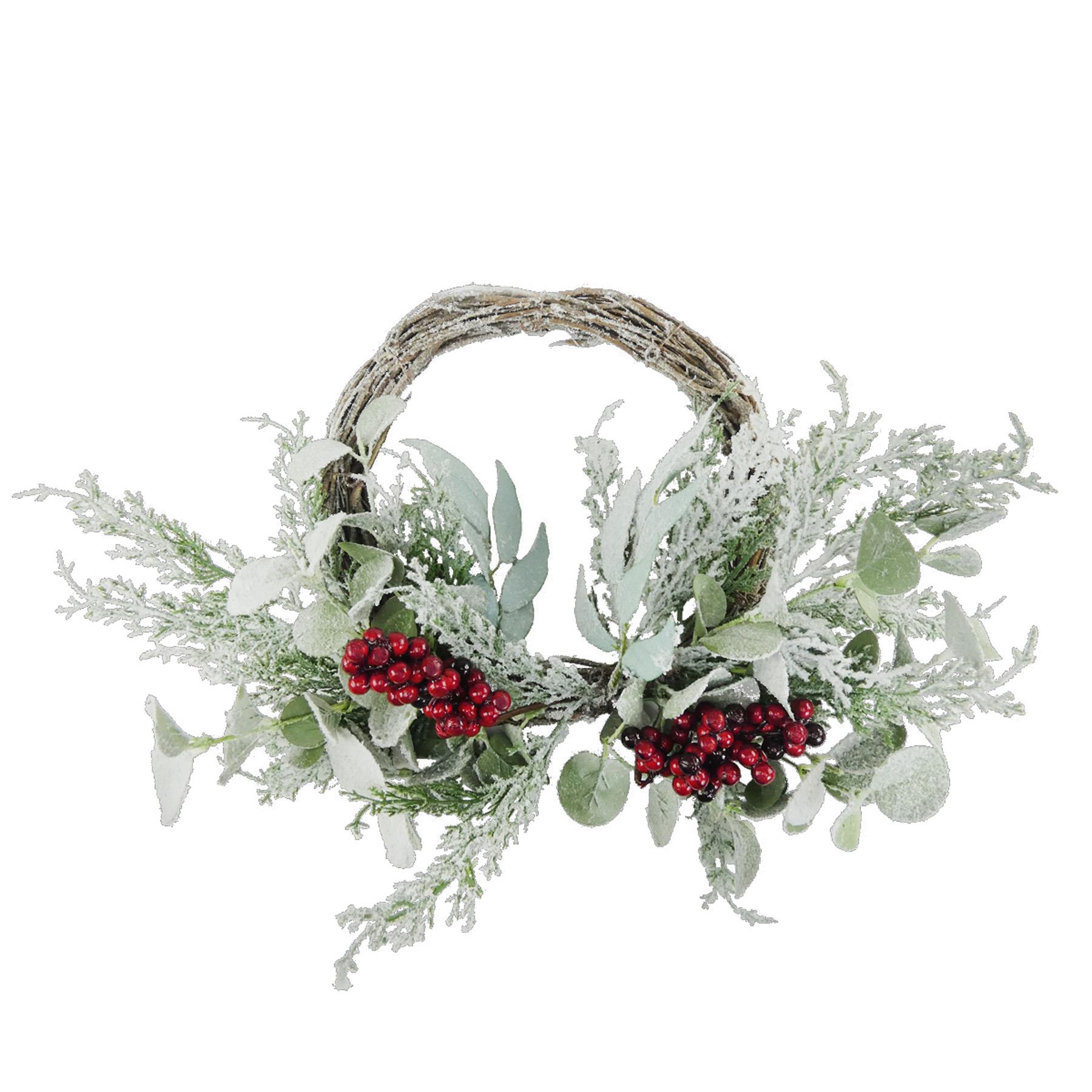 Christmas Frosted Rattan Wreath Decoration with Eucalyptus and Berries