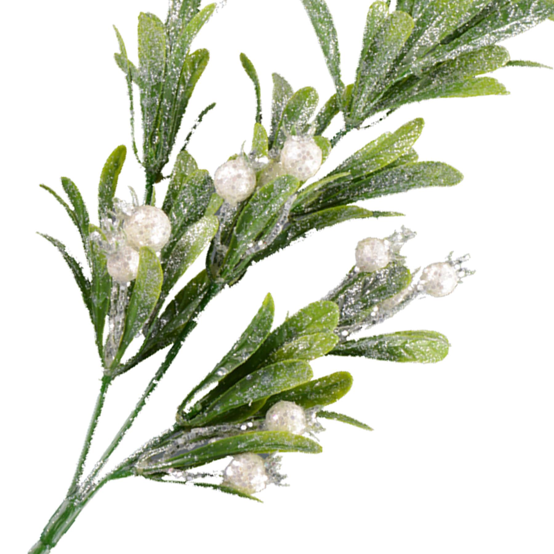 Christmas Mistletoe Stem 46cm Glittery Green And White - 54506