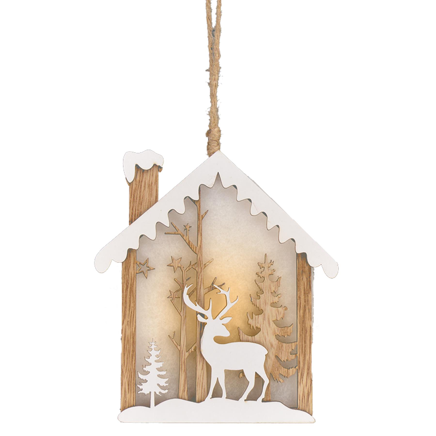 Christmas 14cm Mini Lit Hanging House Silhouette Box Night Light - Reindeer