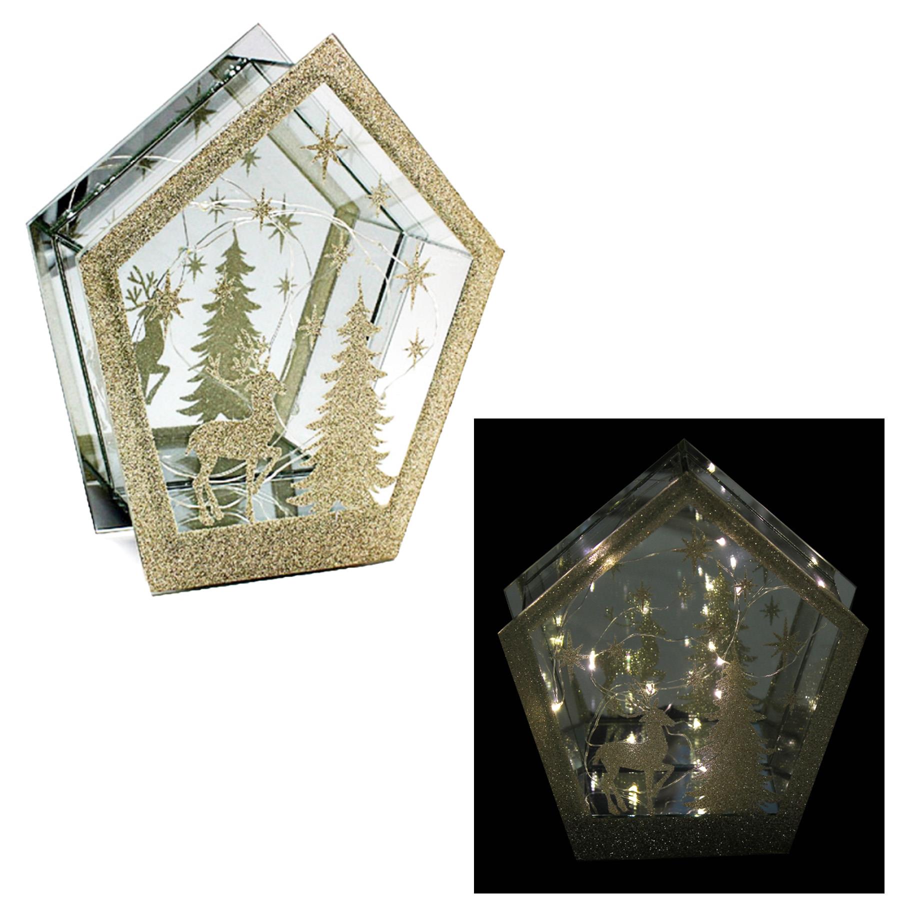 Christmas Battery Operated Light up Glass Decoration - Reindeer Gold